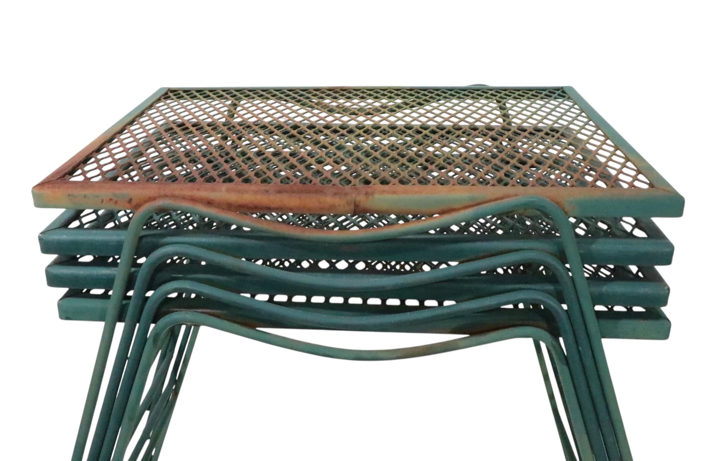 Set of Four Garden Patio Poolside Wrought Iron  Stacking Side Tables For Sale 1
