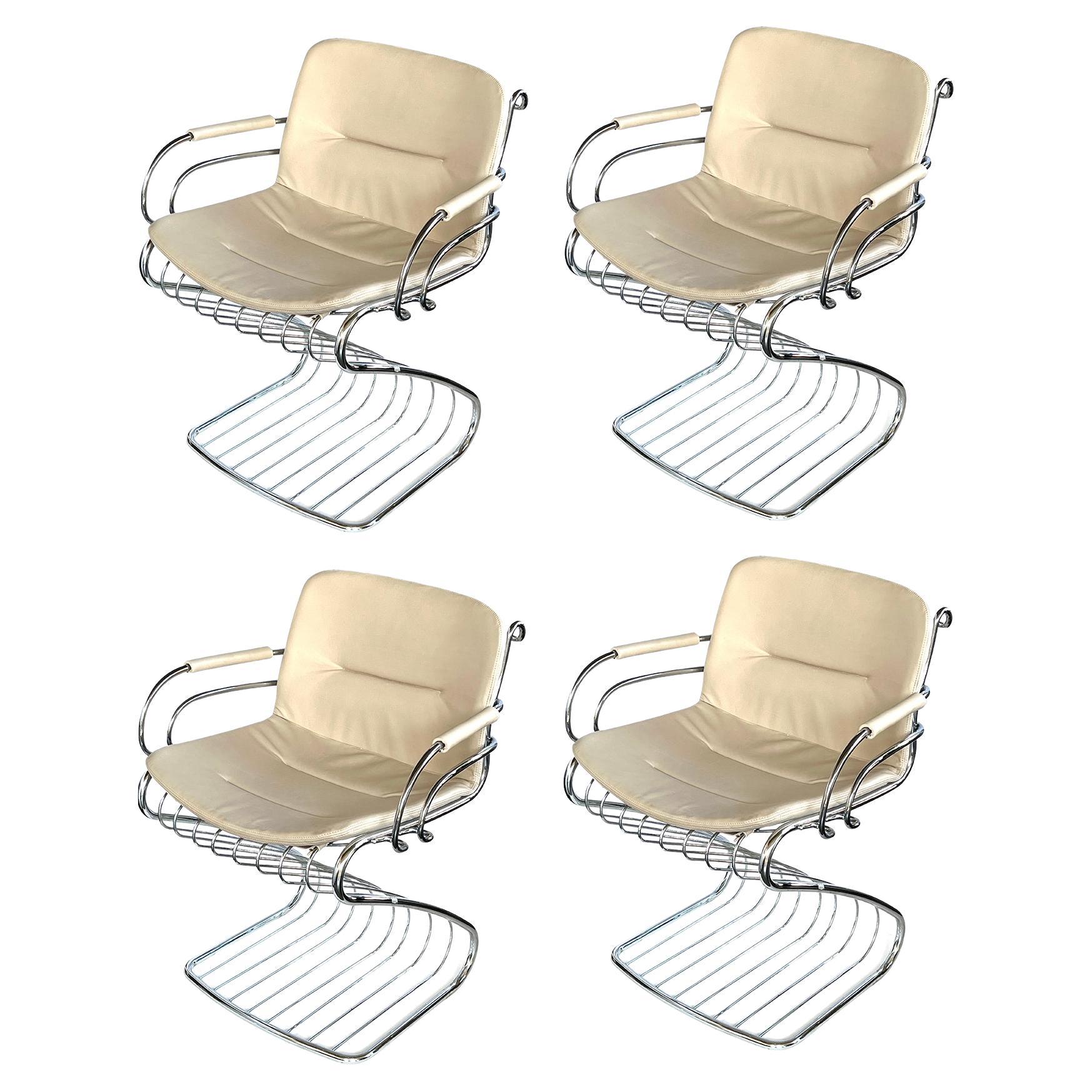 Set of Four Gastone Rinaldi for Rima Tubular Chrome Cantilever Arm Chairs