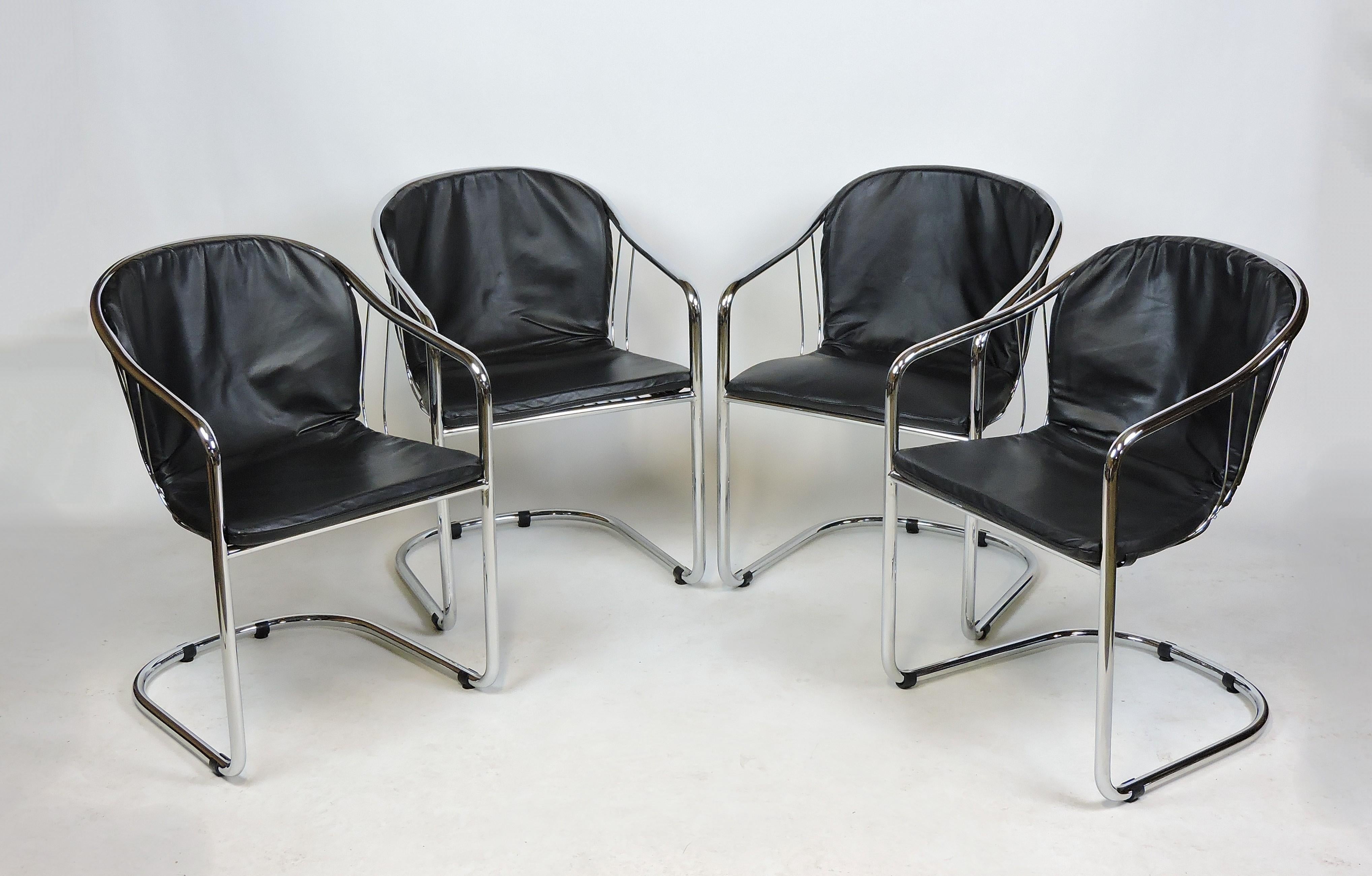 Set of Four Gastone Rinaldi Italian Modern Chrome and Leather Dining Chairs 2