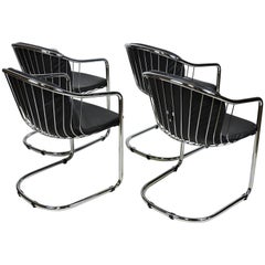 Set of Four Gastone Rinaldi Italian Modern Chrome and Leather Dining Chairs