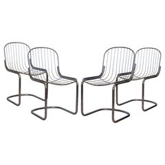 Ensemble de quatre chaises de salle à manger vintage postmodernes Gastone Rinaldi en métal des années 1970