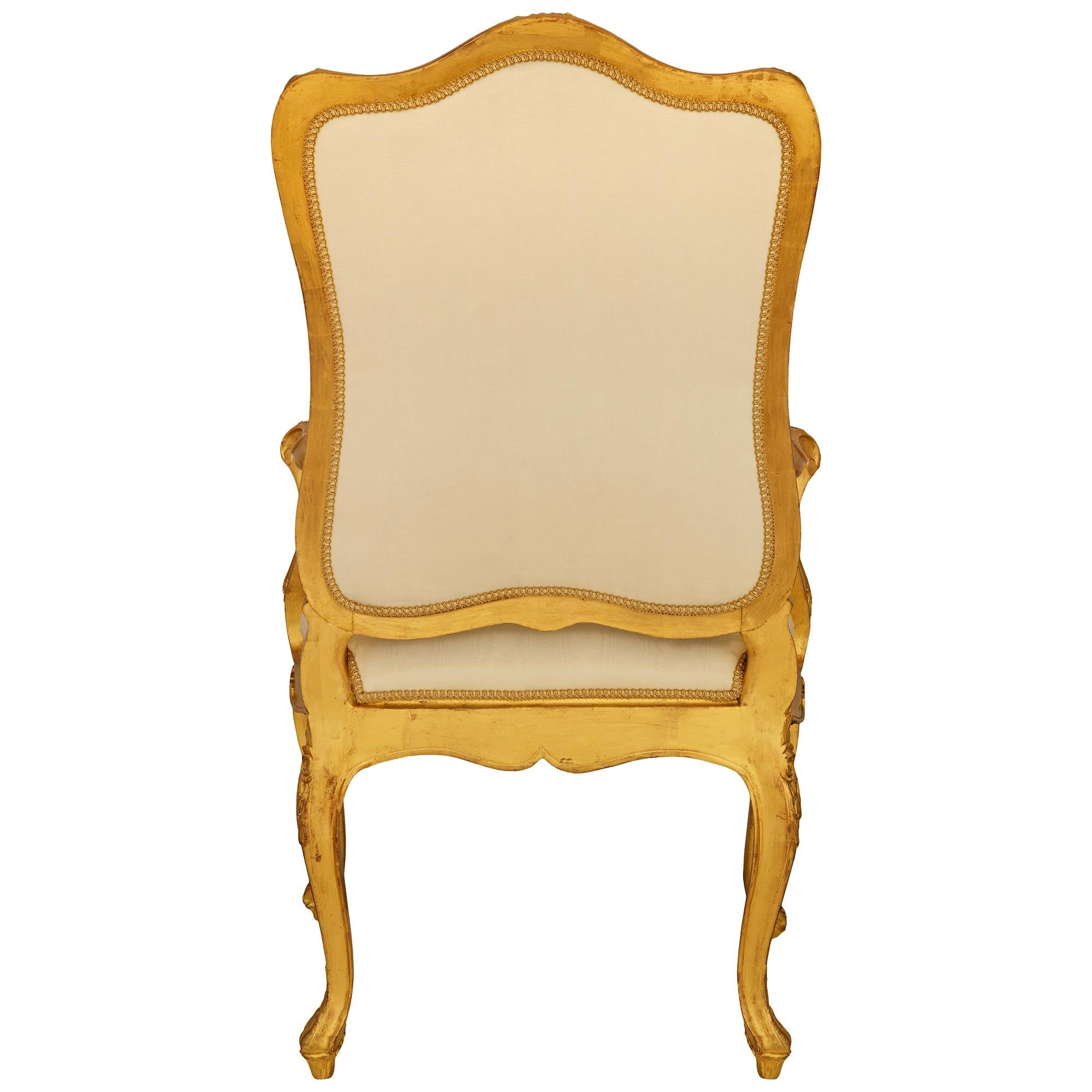 set of four Genovese 19th century Louis XV st. Giltwood armchairs For Sale 6