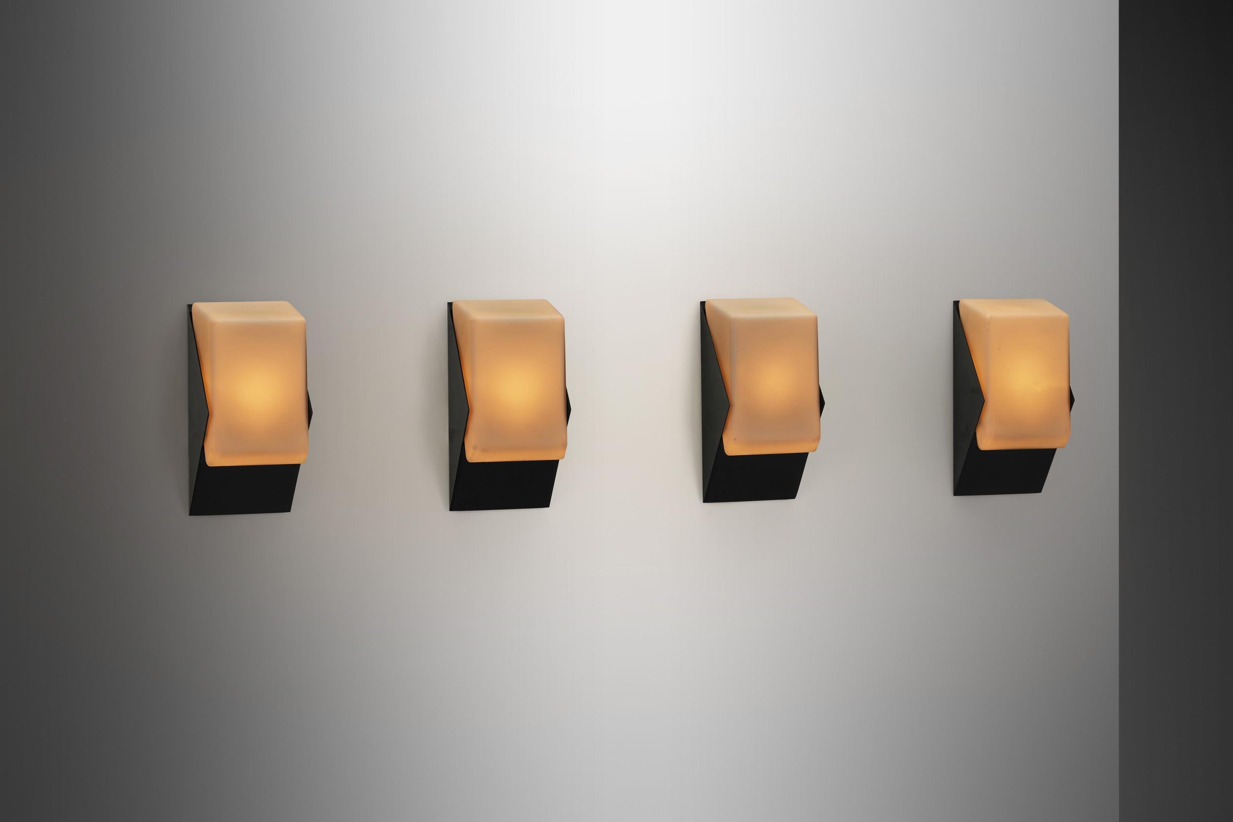 Dutch Set of Four Geometric Wall Lamps by Raak, The Netherlands Mid-20th Century For Sale
