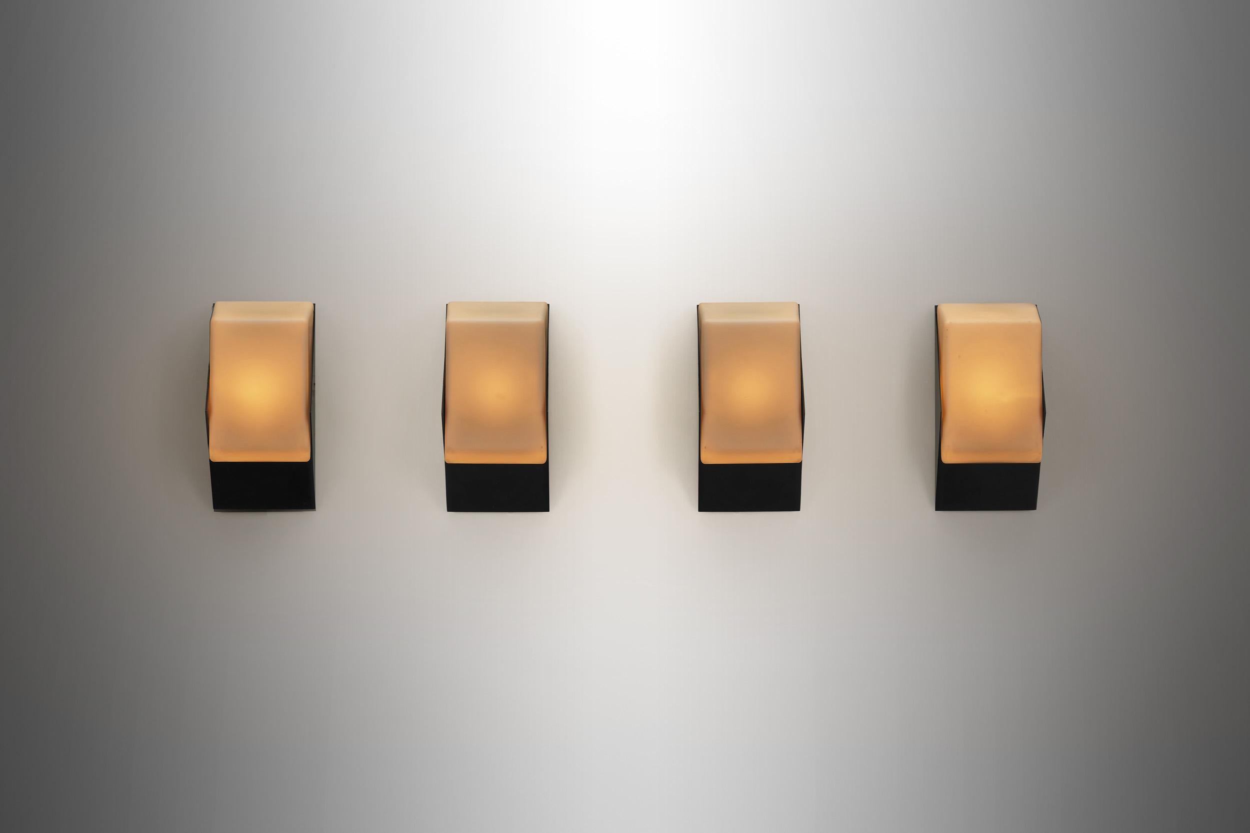Metal Set of Four Geometric Wall Lamps by Raak, The Netherlands Mid-20th Century For Sale