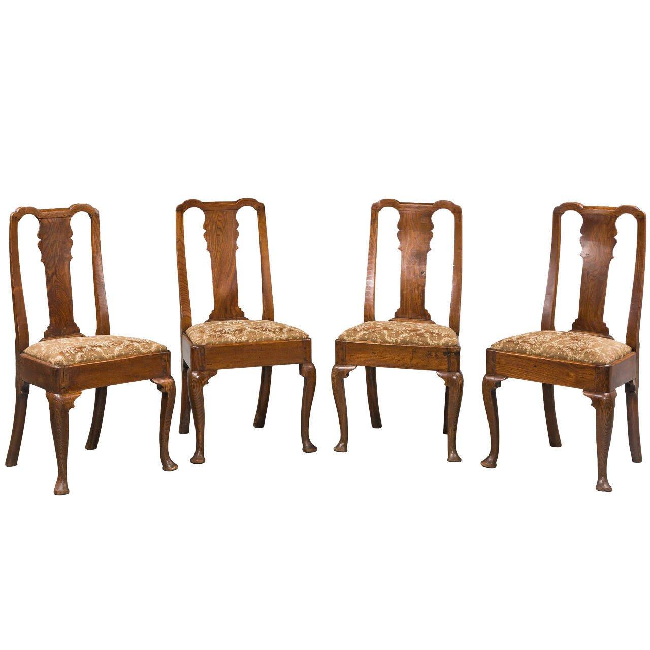 Set of Four George I Period Elm Chairs