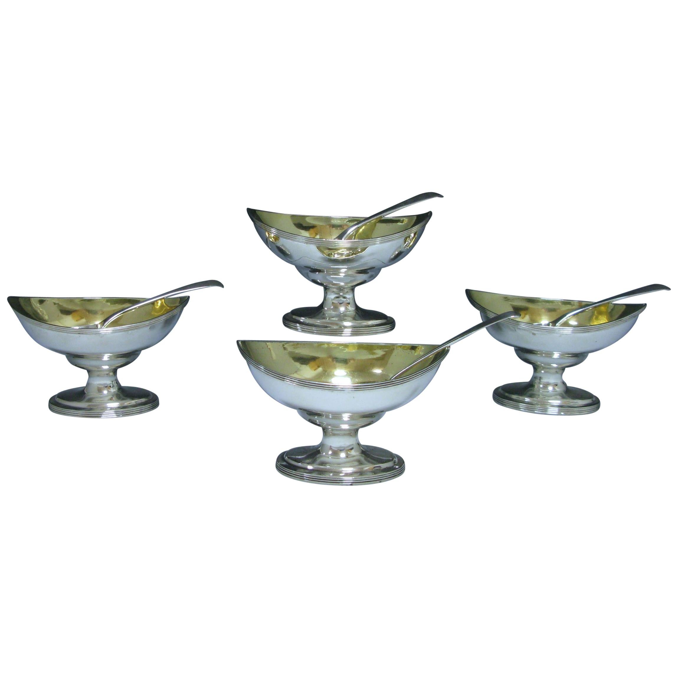Set of Four George III Antique Sterling Silver Salts For Sale