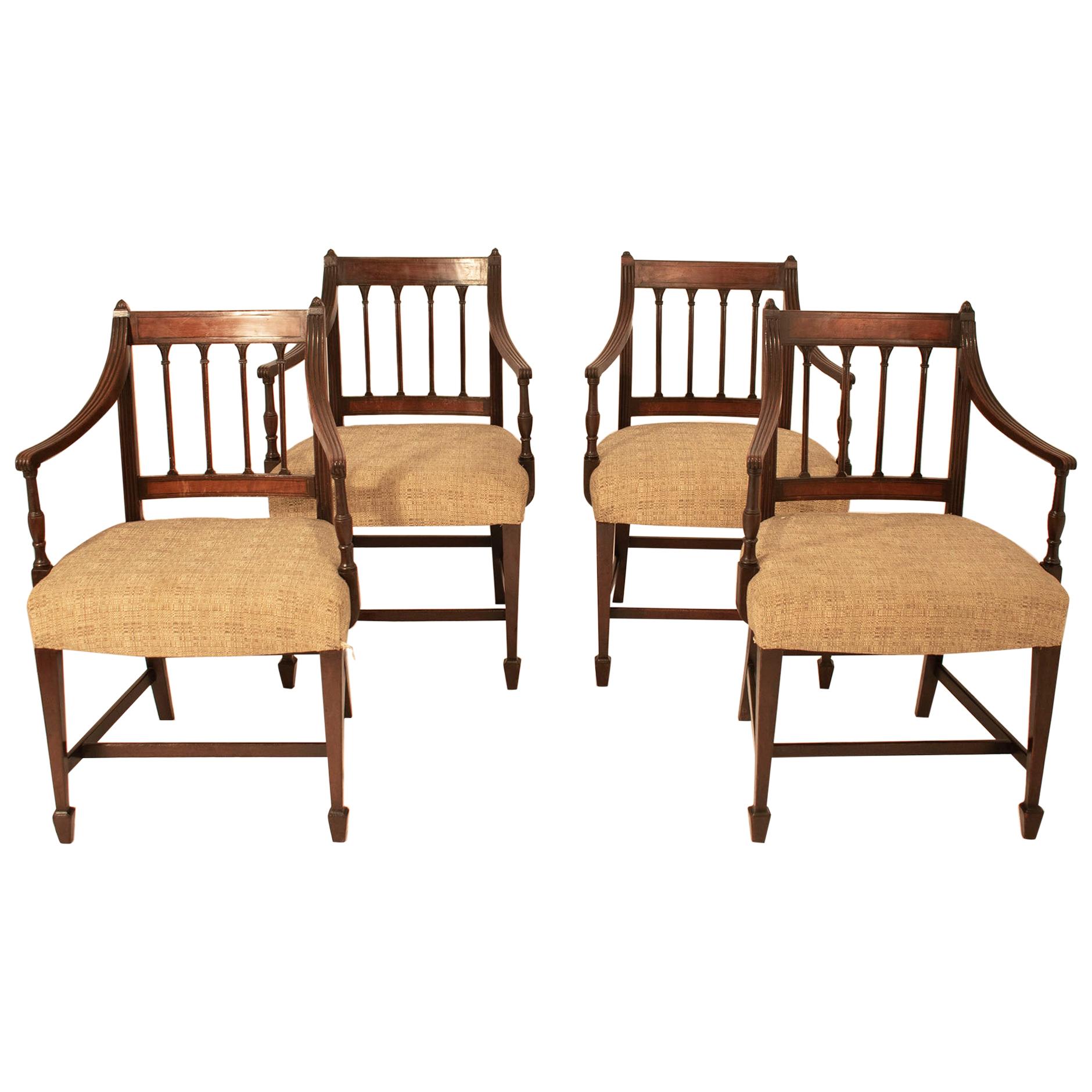 Set of Four George III Dining Chairs, Antique, circa 1790, Walnut and Textile