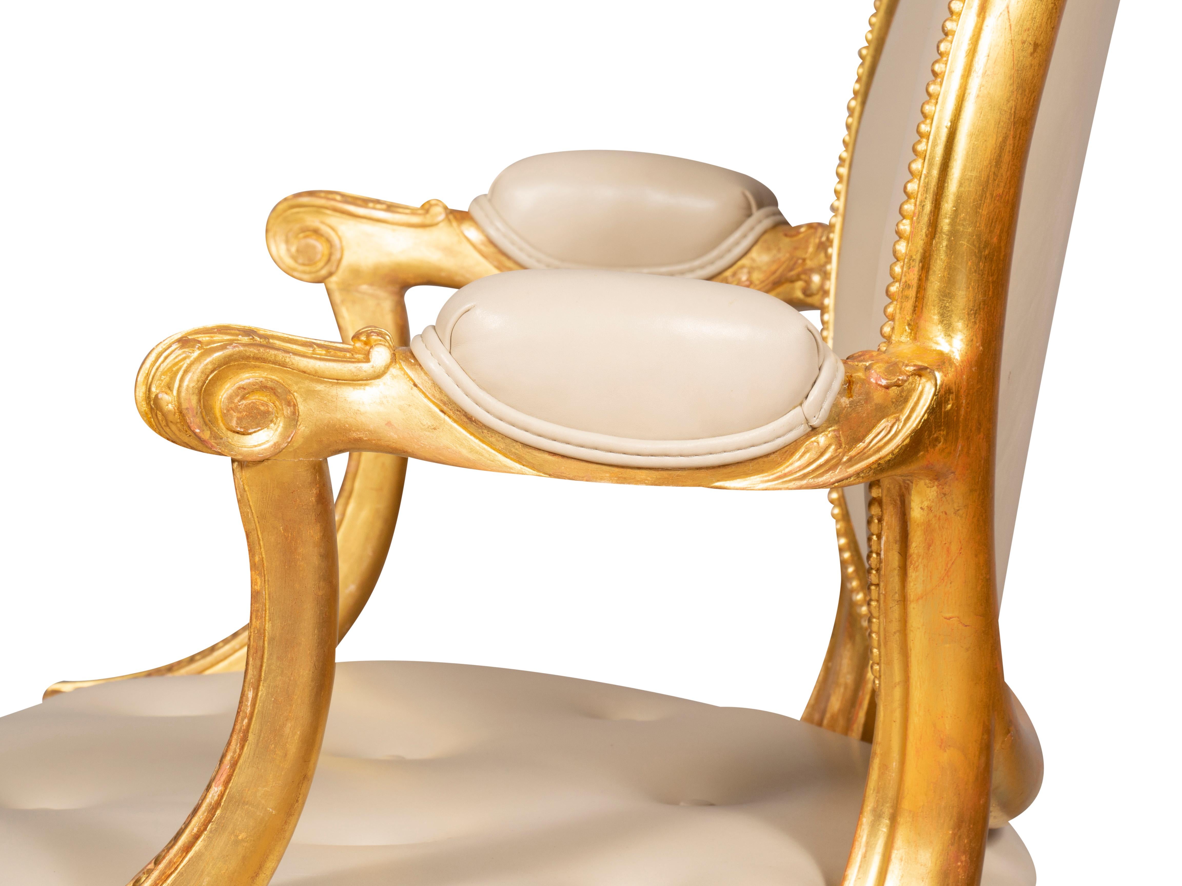 Set of Four George III Style Giltwood Armchairs For Sale 5