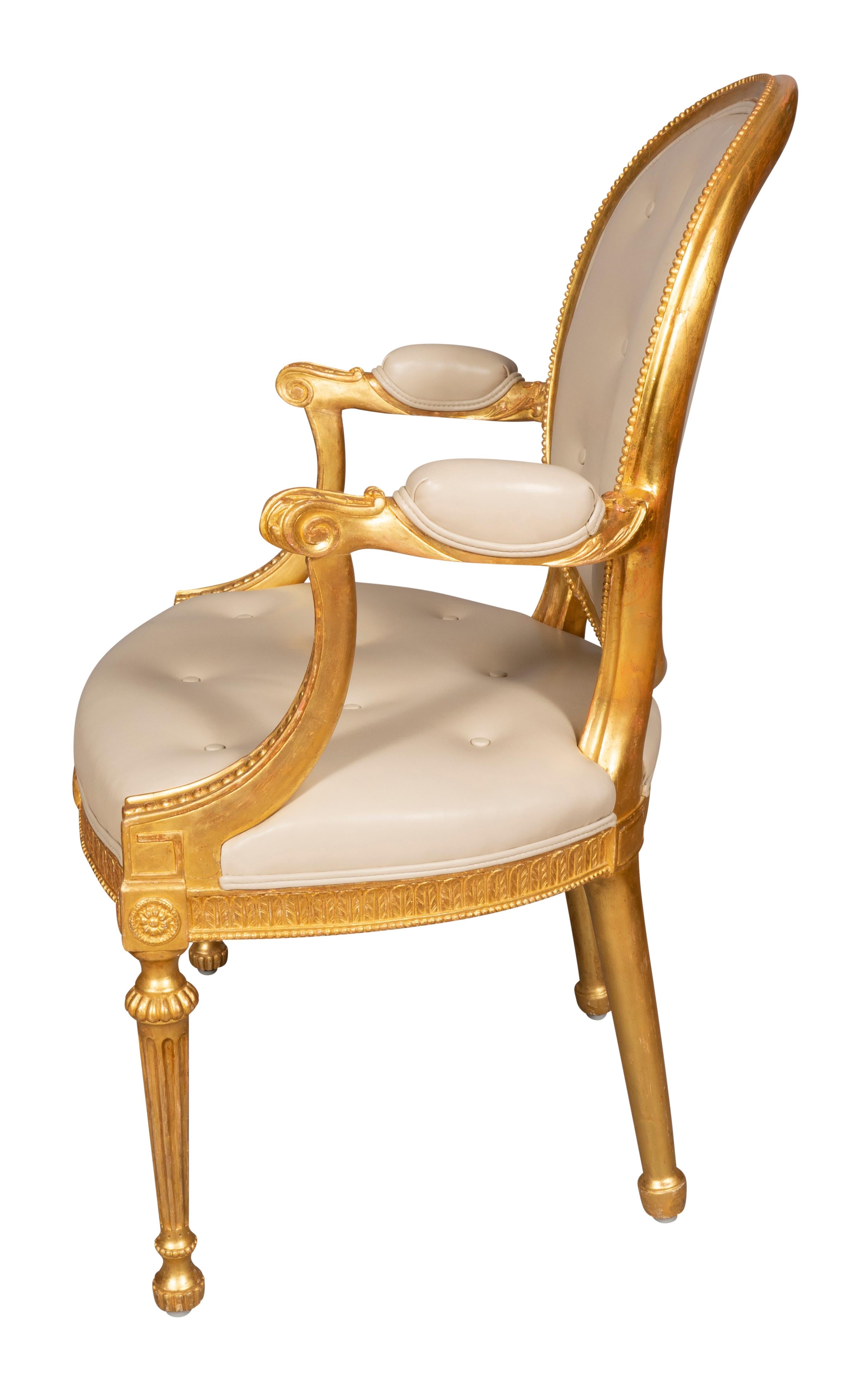 Set of Four George III Style Giltwood Armchairs For Sale 1