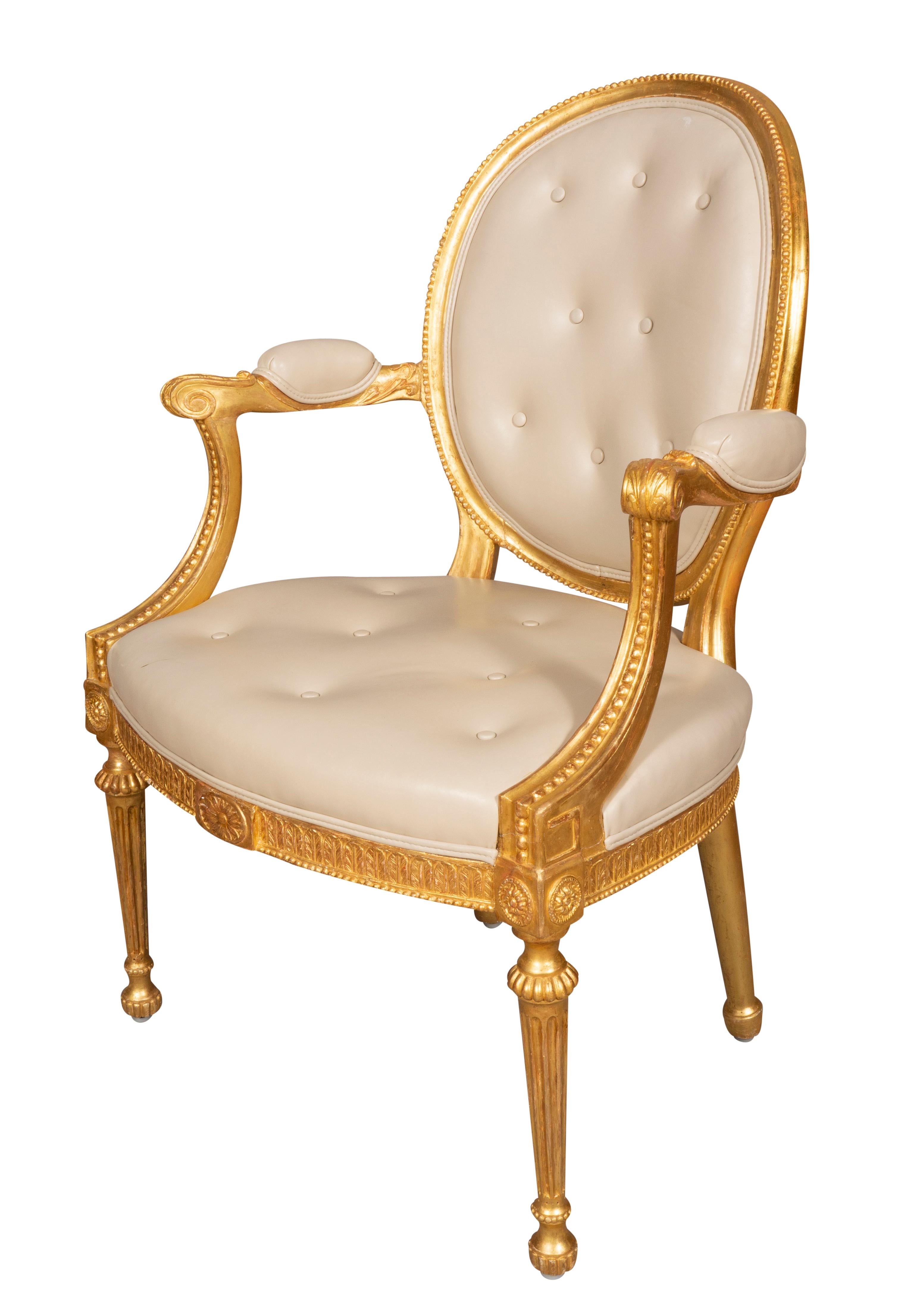 Set of Four George III Style Giltwood Armchairs For Sale 2
