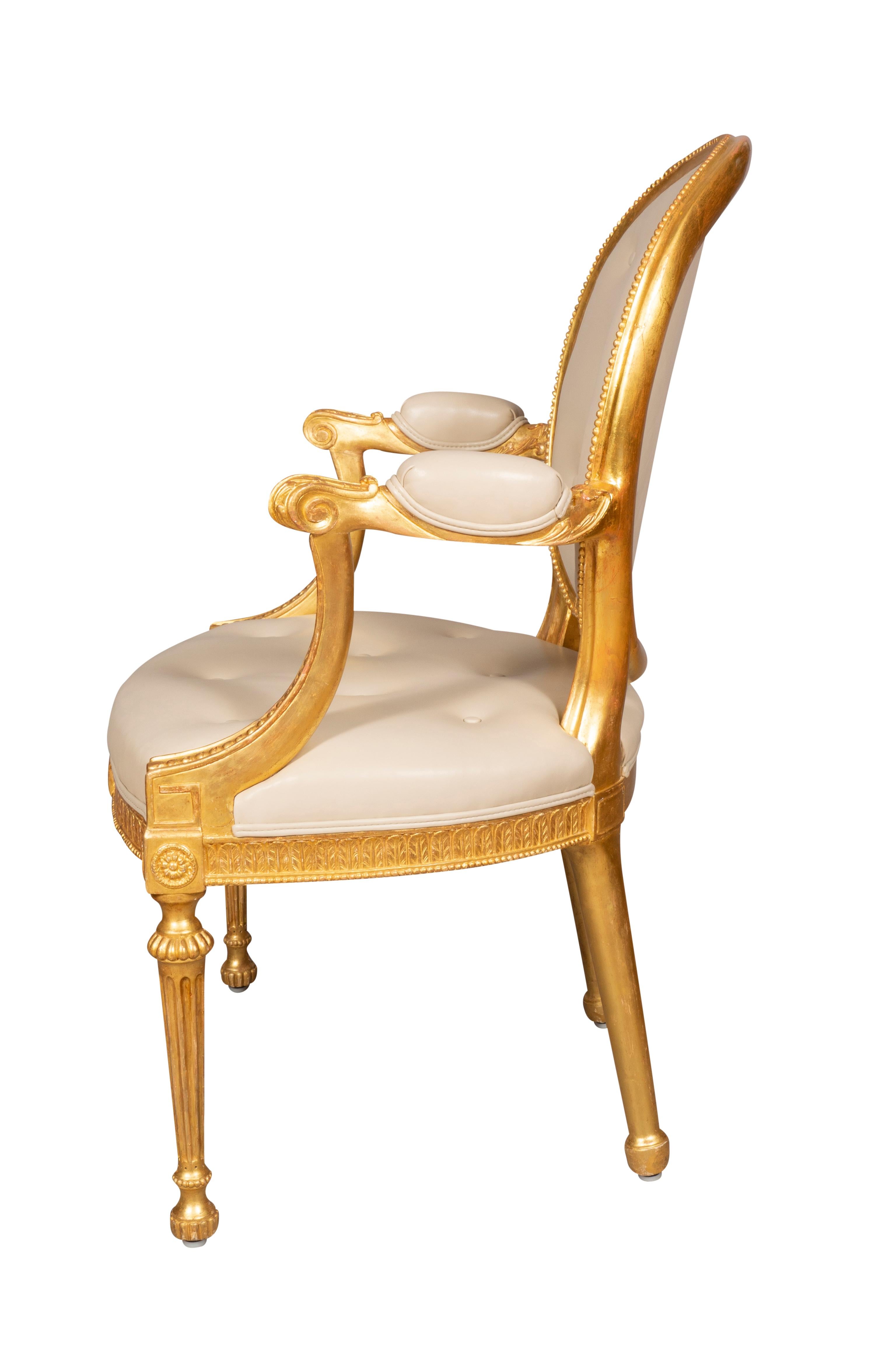 Set of Four George III Style Giltwood Armchairs For Sale 3