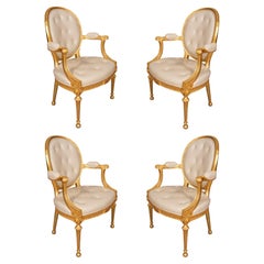 Antique Set of Four George III Style Giltwood Armchairs