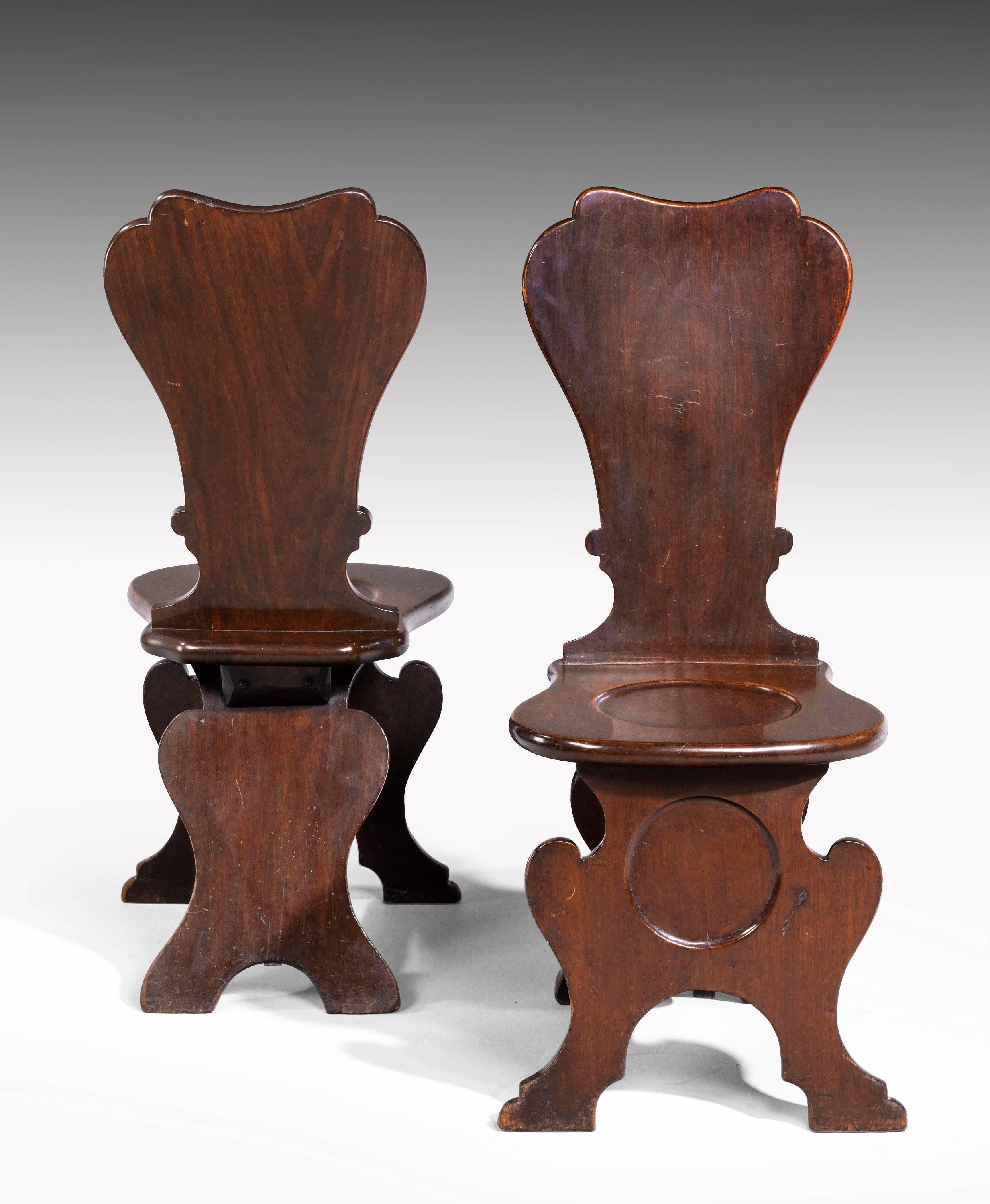 Late 18th Century Set of Four George III Period Mahogany Hall Chairs