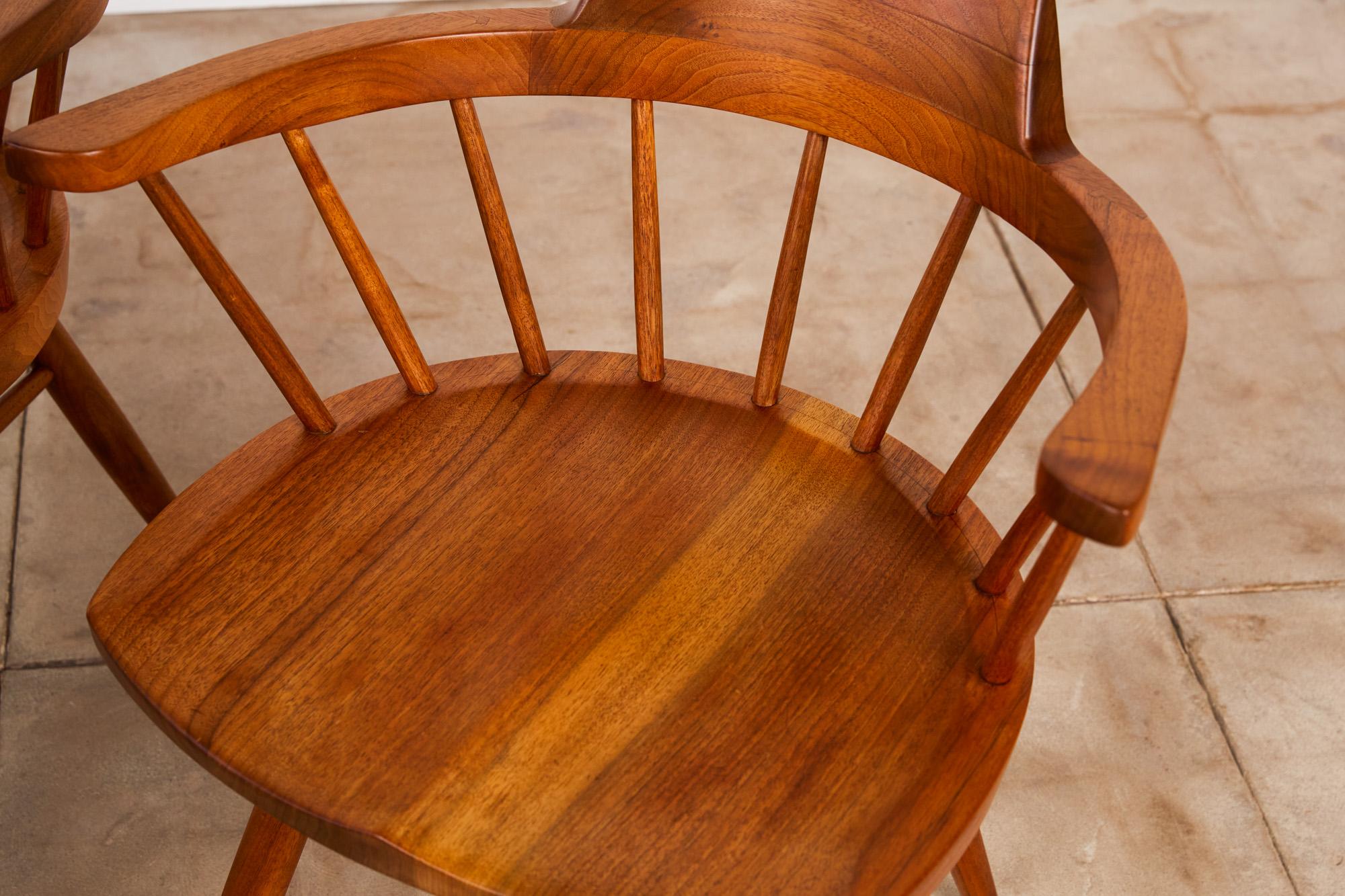 Set of Four George Nakashima Black Walnut Captain's Chairs 9