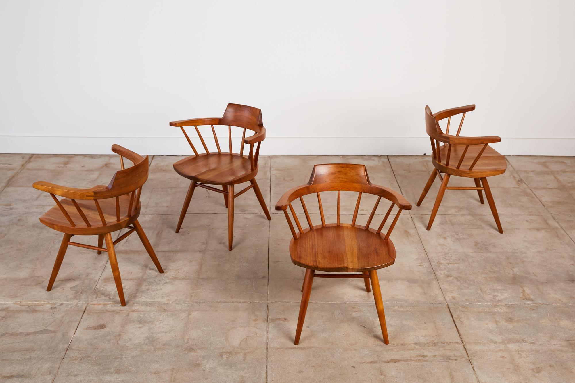 American Set of Four George Nakashima Black Walnut Captain's Chairs