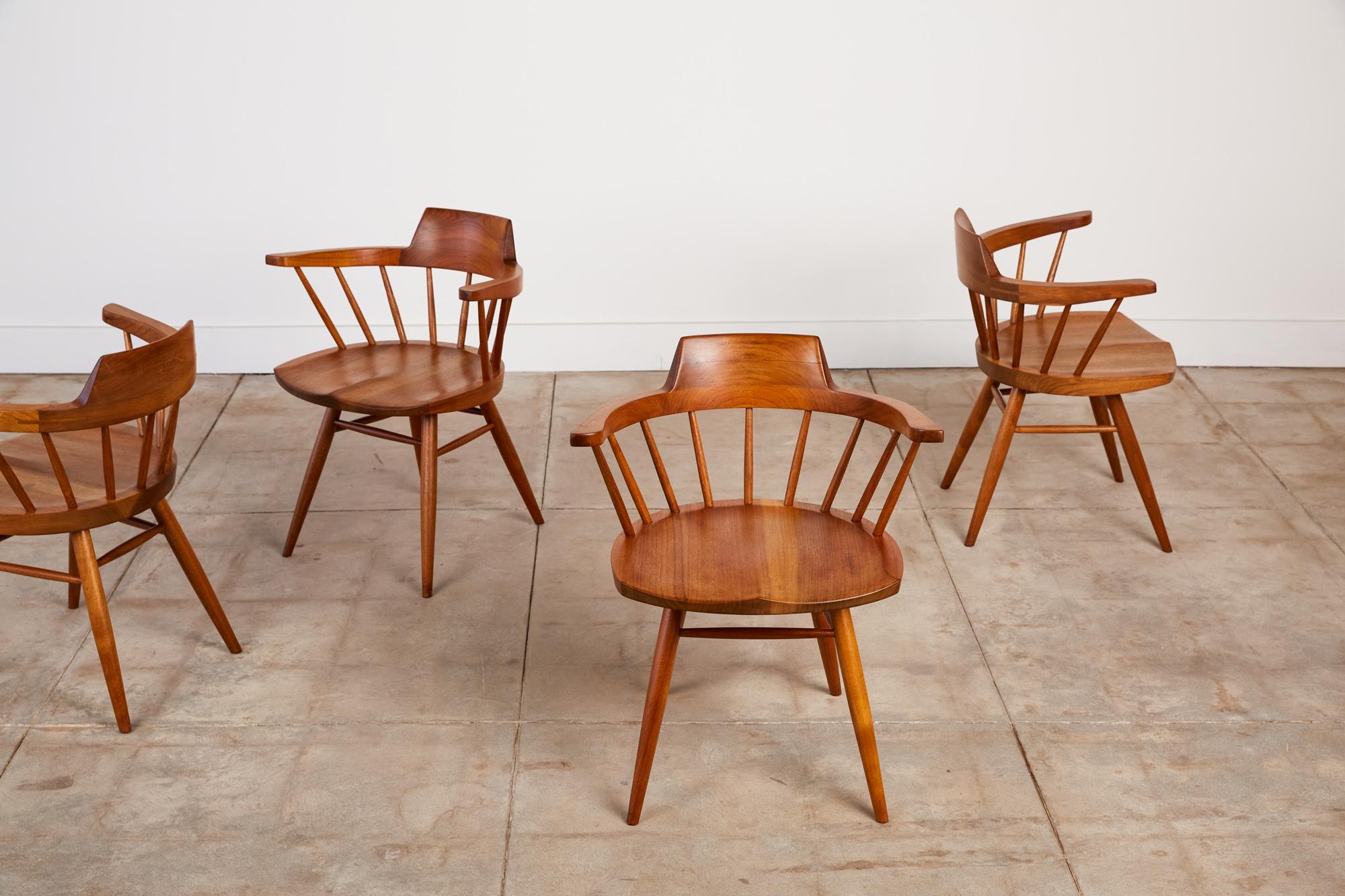 Set of Four George Nakashima Black Walnut Captain's Chairs In Excellent Condition In Los Angeles, CA