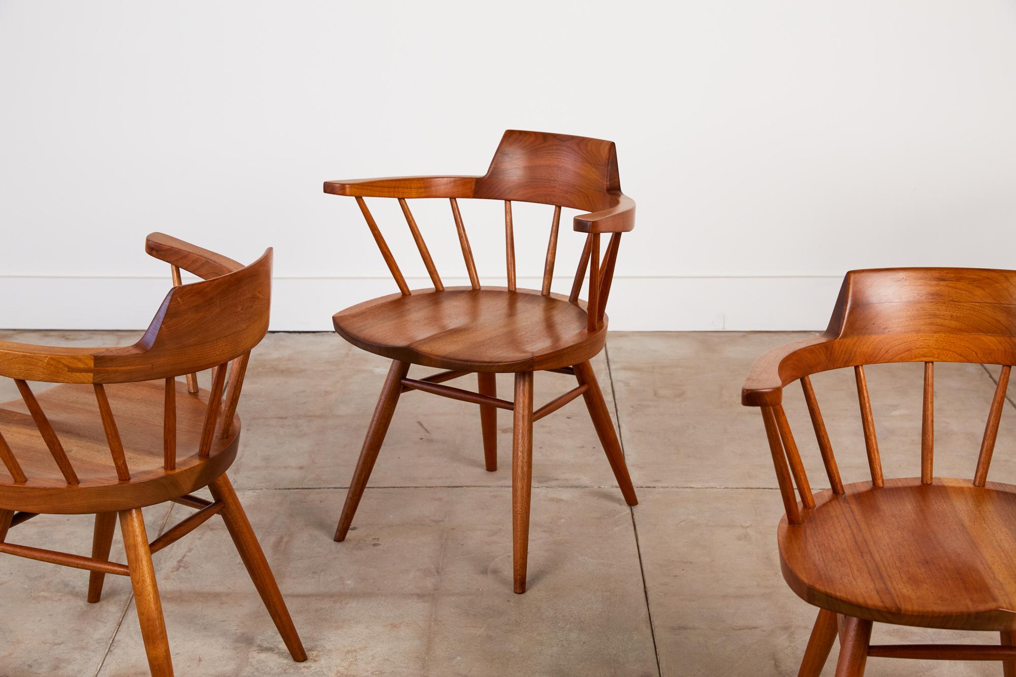 Mid-20th Century Set of Four George Nakashima Black Walnut Captain's Chairs
