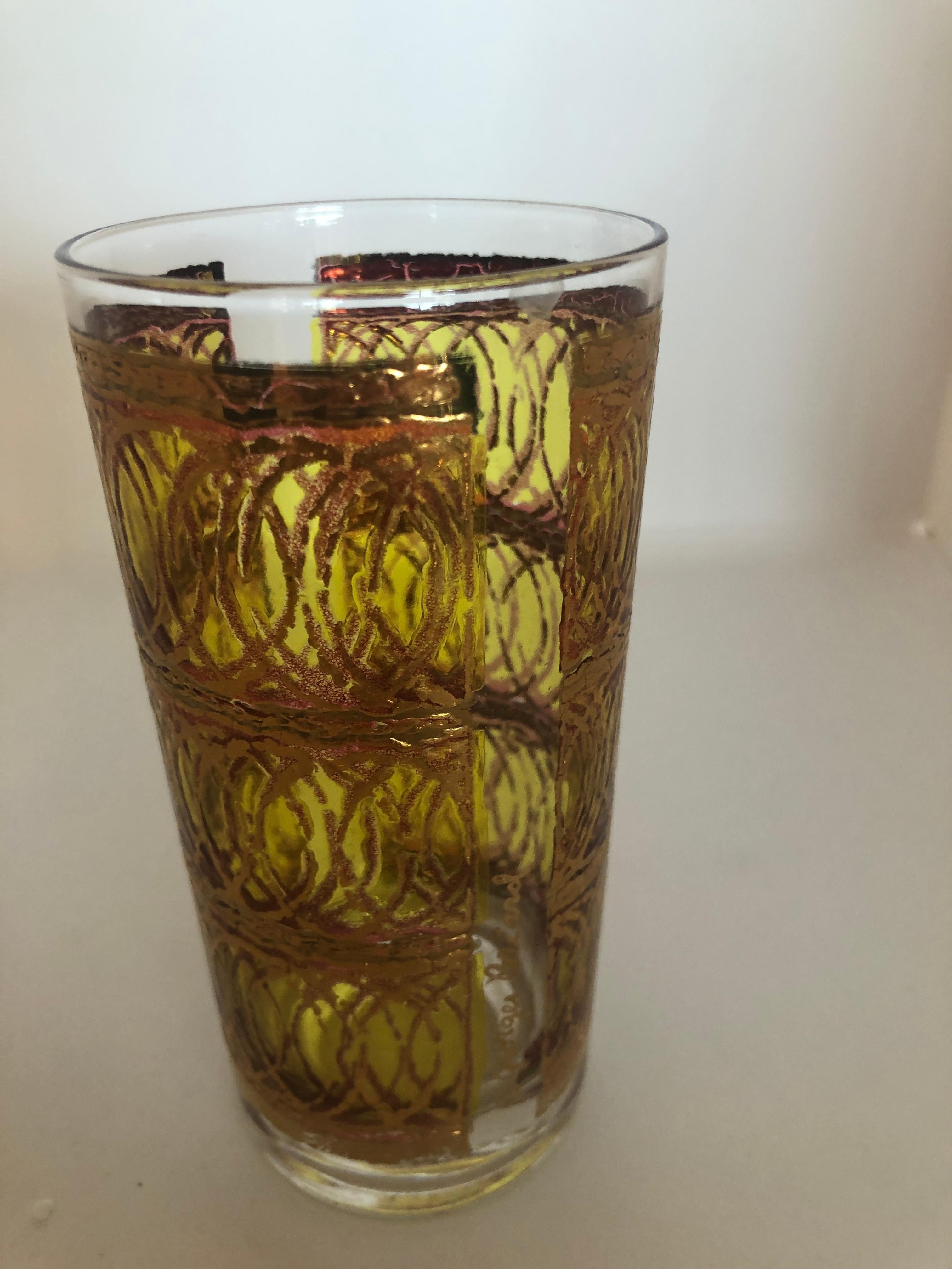 Set of Four Georges Briard Gilt Gold & Smoked Overlay to Clear Cocktail Glasses 6