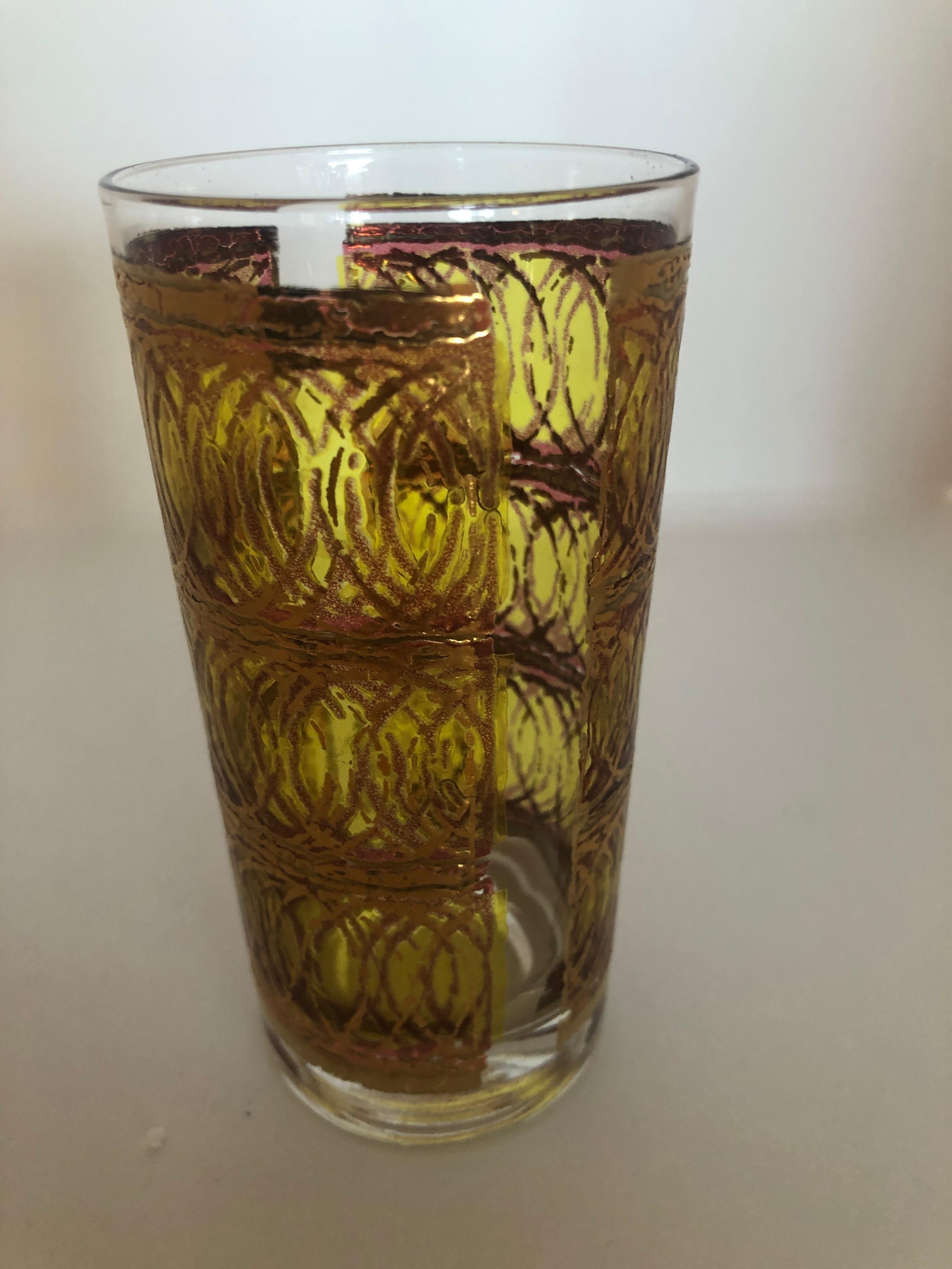 Set of Four Georges Briard Gilt Gold & Smoked Overlay to Clear Cocktail Glasses 8