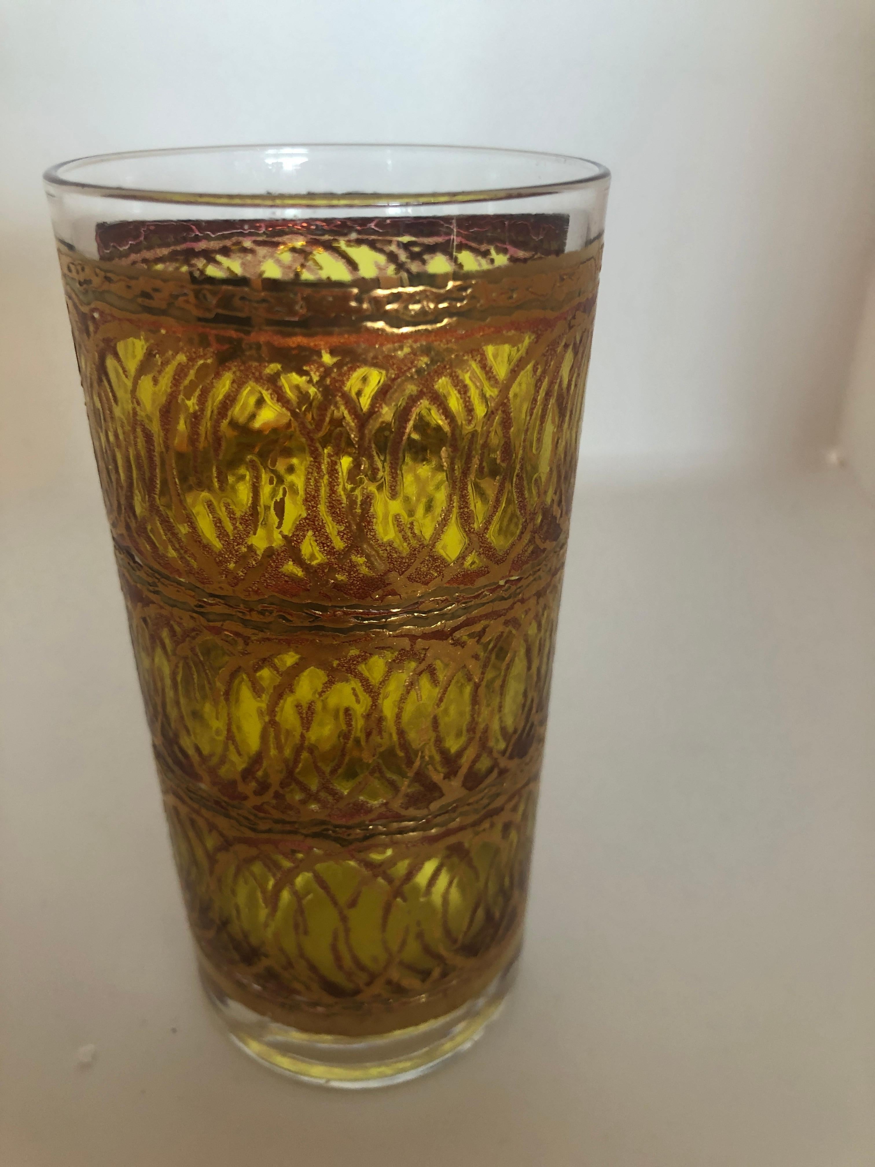 Set of Four Georges Briard Gilt Gold & Smoked Overlay to Clear Cocktail Glasses 10