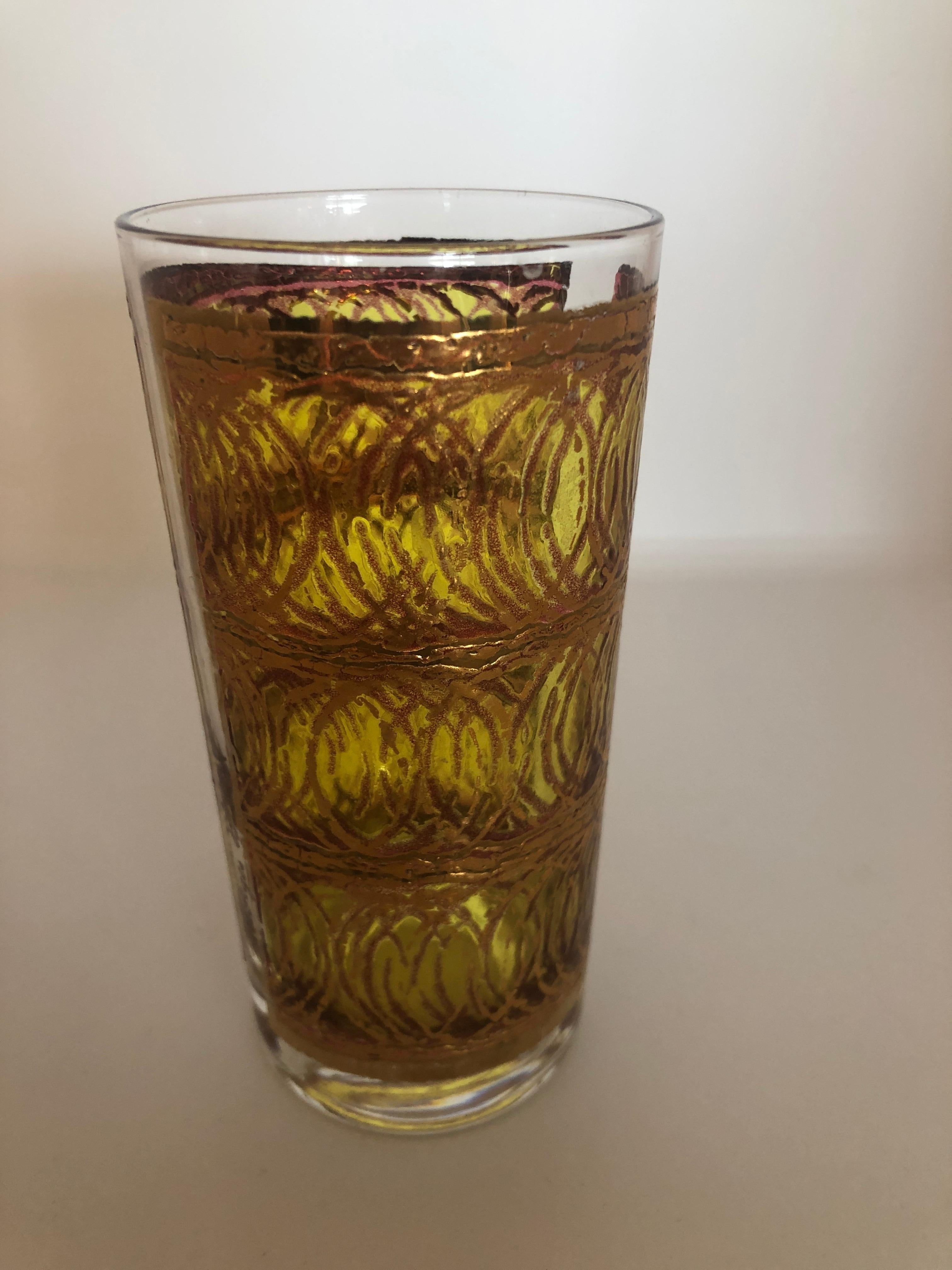 Set of Four Georges Briard Gilt Gold & Smoked Overlay to Clear Cocktail Glasses In Good Condition In Houston, TX