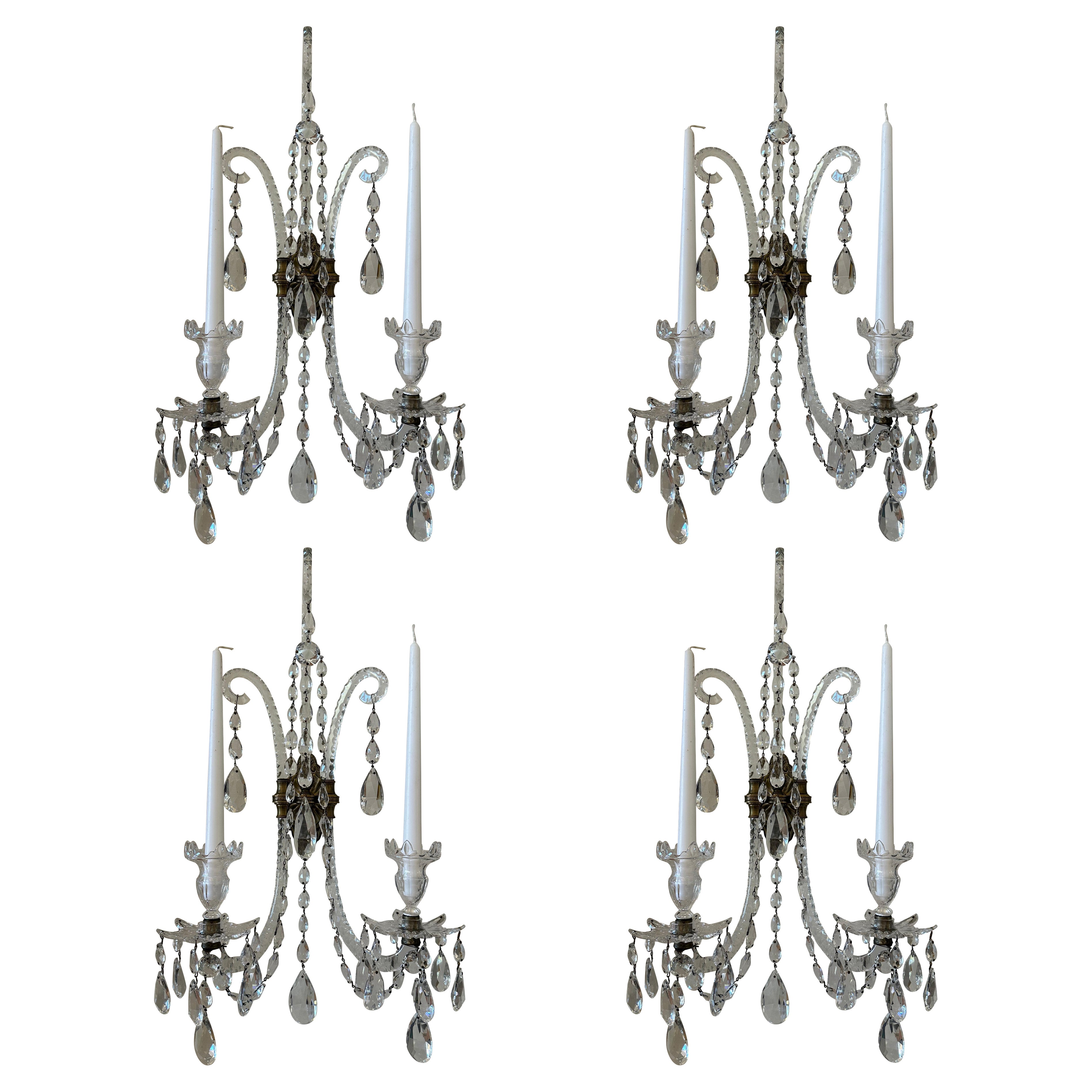 Set of Four Georgian Finely Cut Crystal Wall Sconces