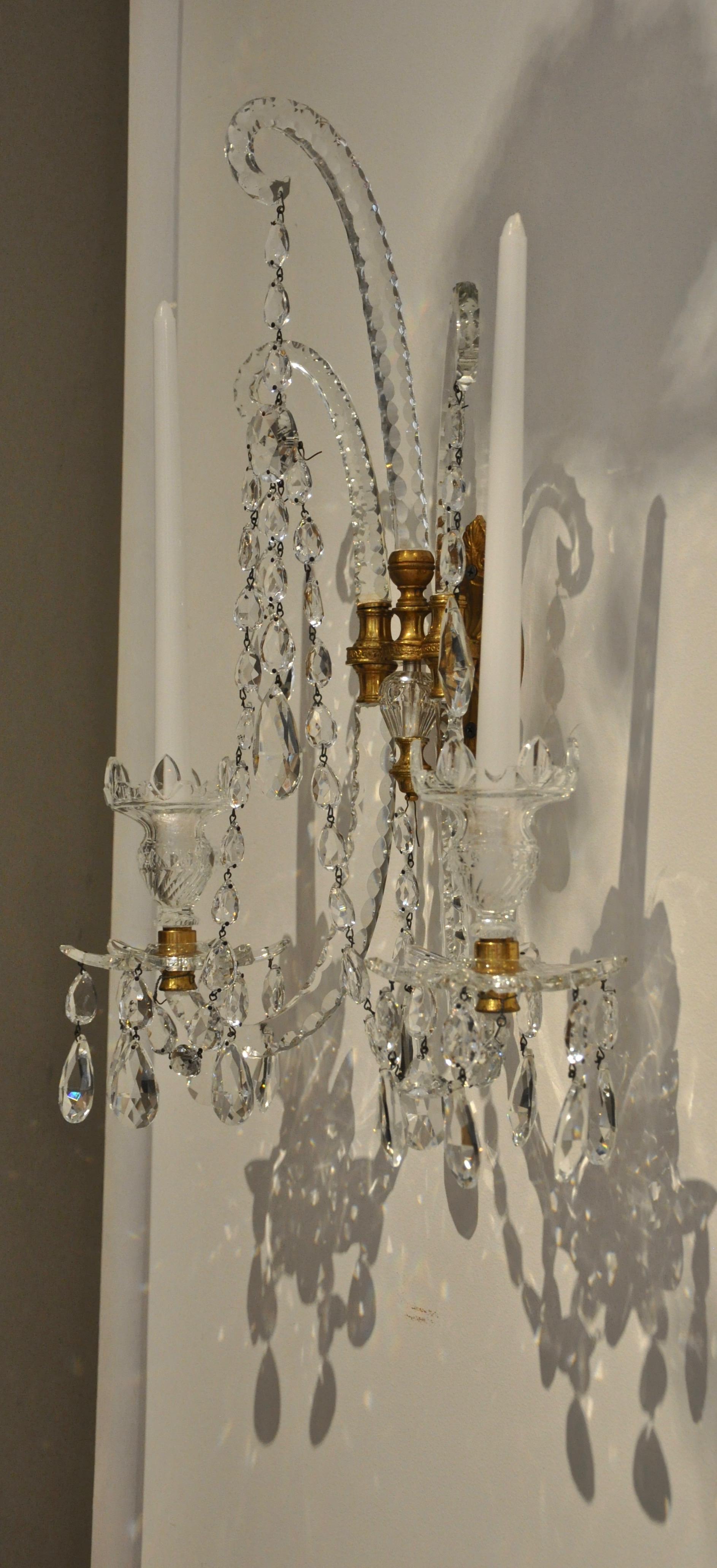 Set of Four Georgian Style Crystal and Gilt Brass Sconces 2