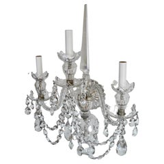 Set of Four Georgian Waterford Style Cut Crystal Three Light Sconces