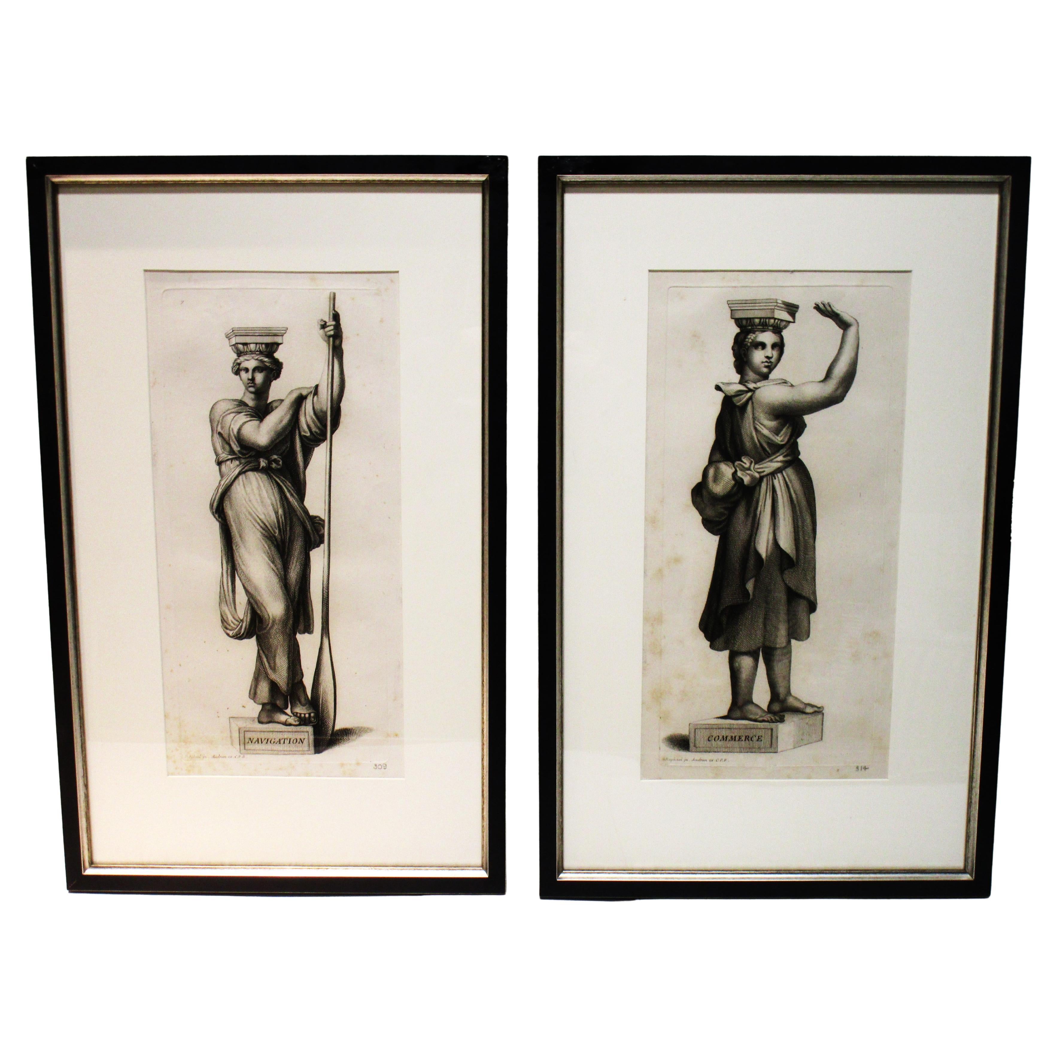 Conjunto de cuatro grabados antiguos de Gerard Audran Cariátides alegóricas de Rafael en venta 3