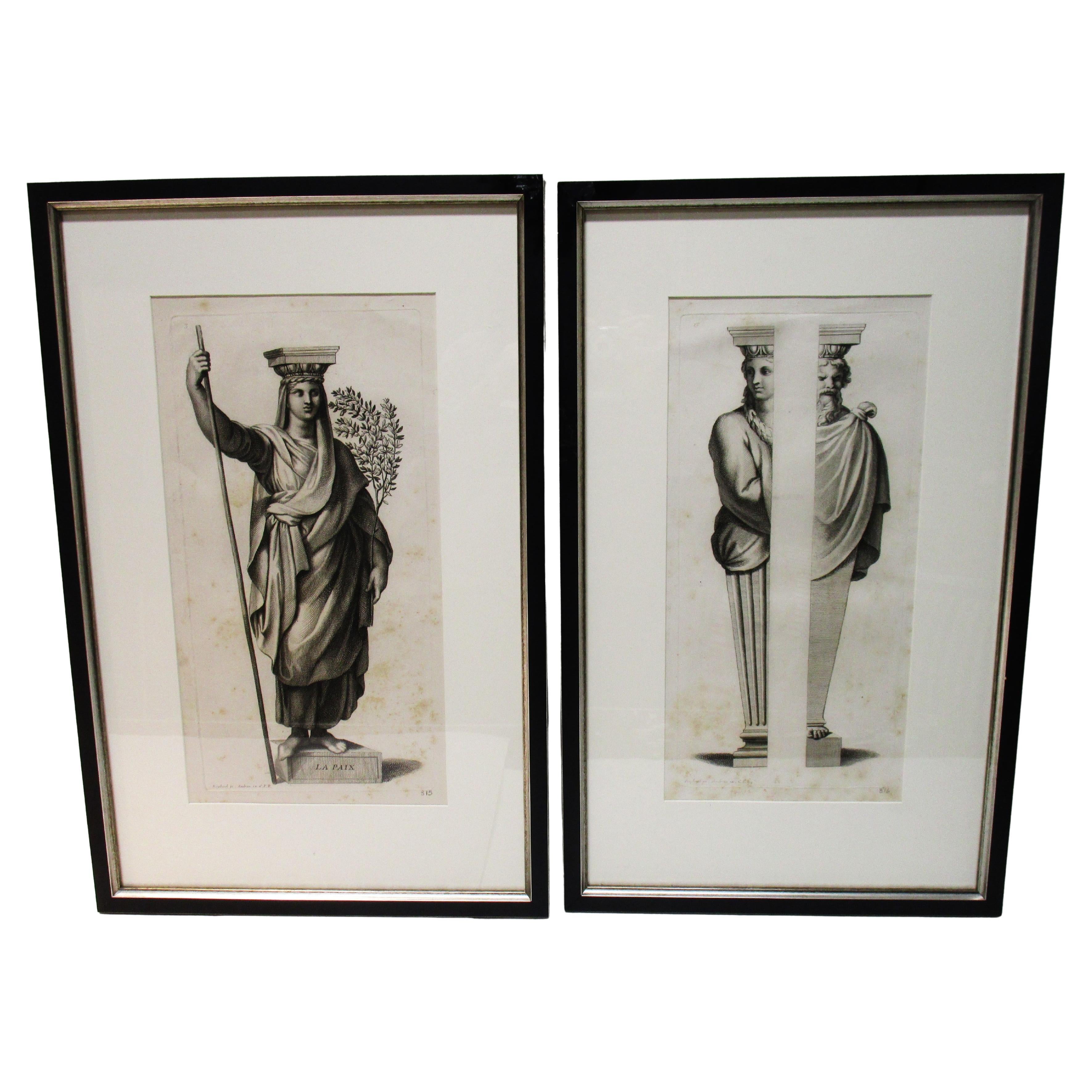 Conjunto de cuatro grabados antiguos de Gerard Audran Cariátides alegóricas de Rafael en venta 4