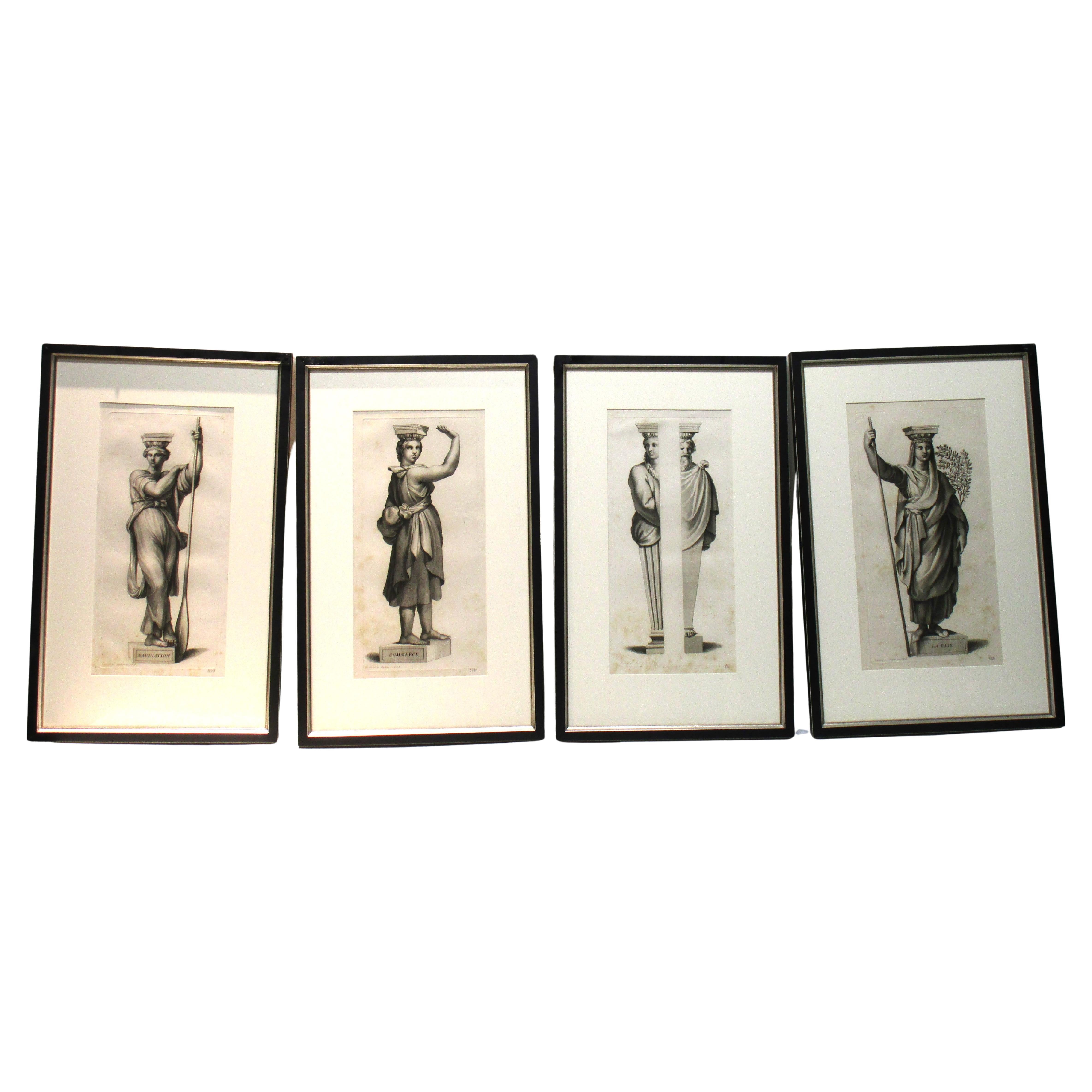 Set of Four Gerard Audran Antique Engravings Raphael Allegorical Caryatids