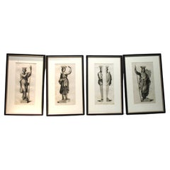 Ensemble de quatre gravures anciennes de Gerard Audran Antiquités Raphael Cariatides allégoriques