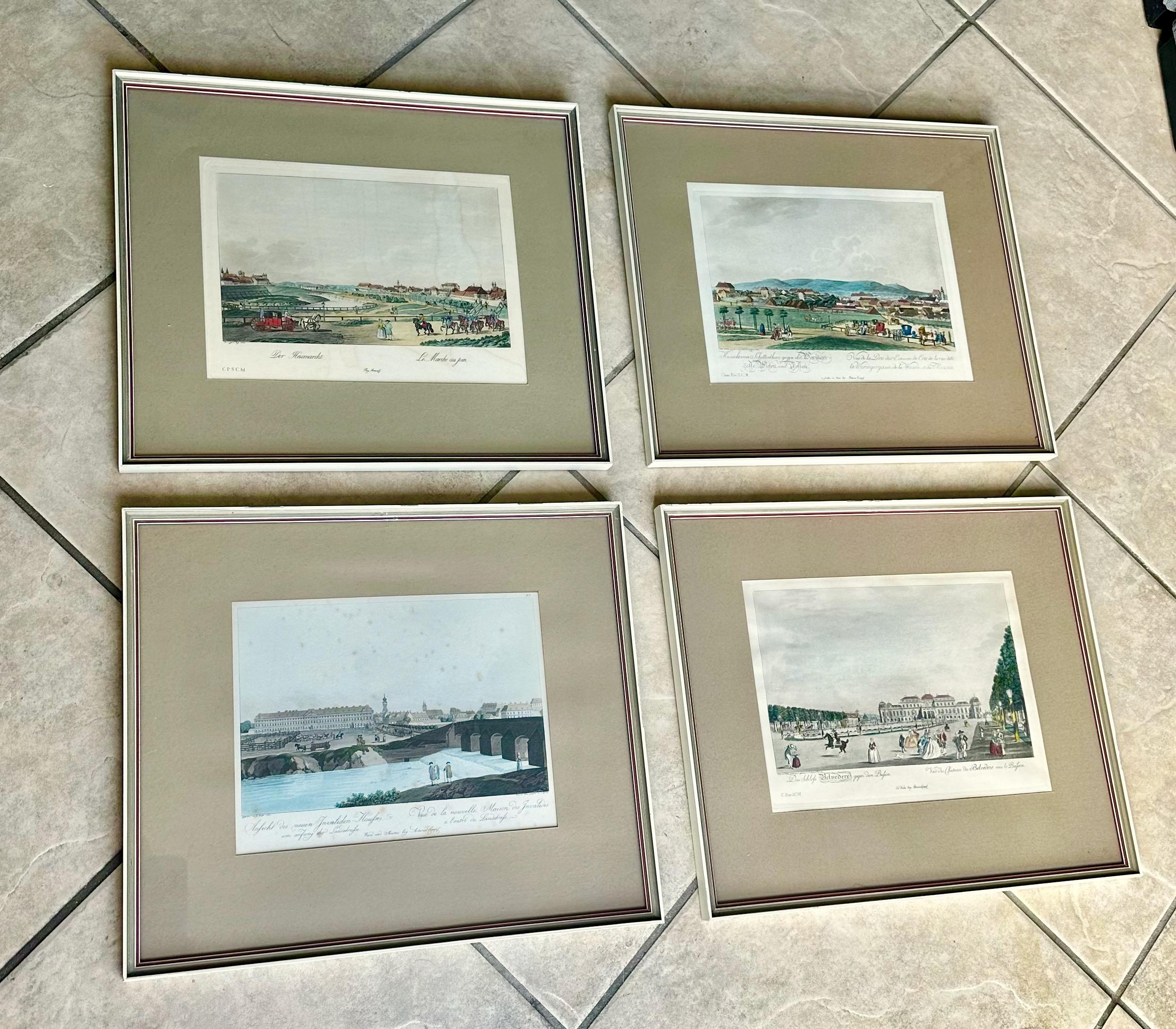 Paper Set of Four German 18th Century Colored City View Engravings For Sale