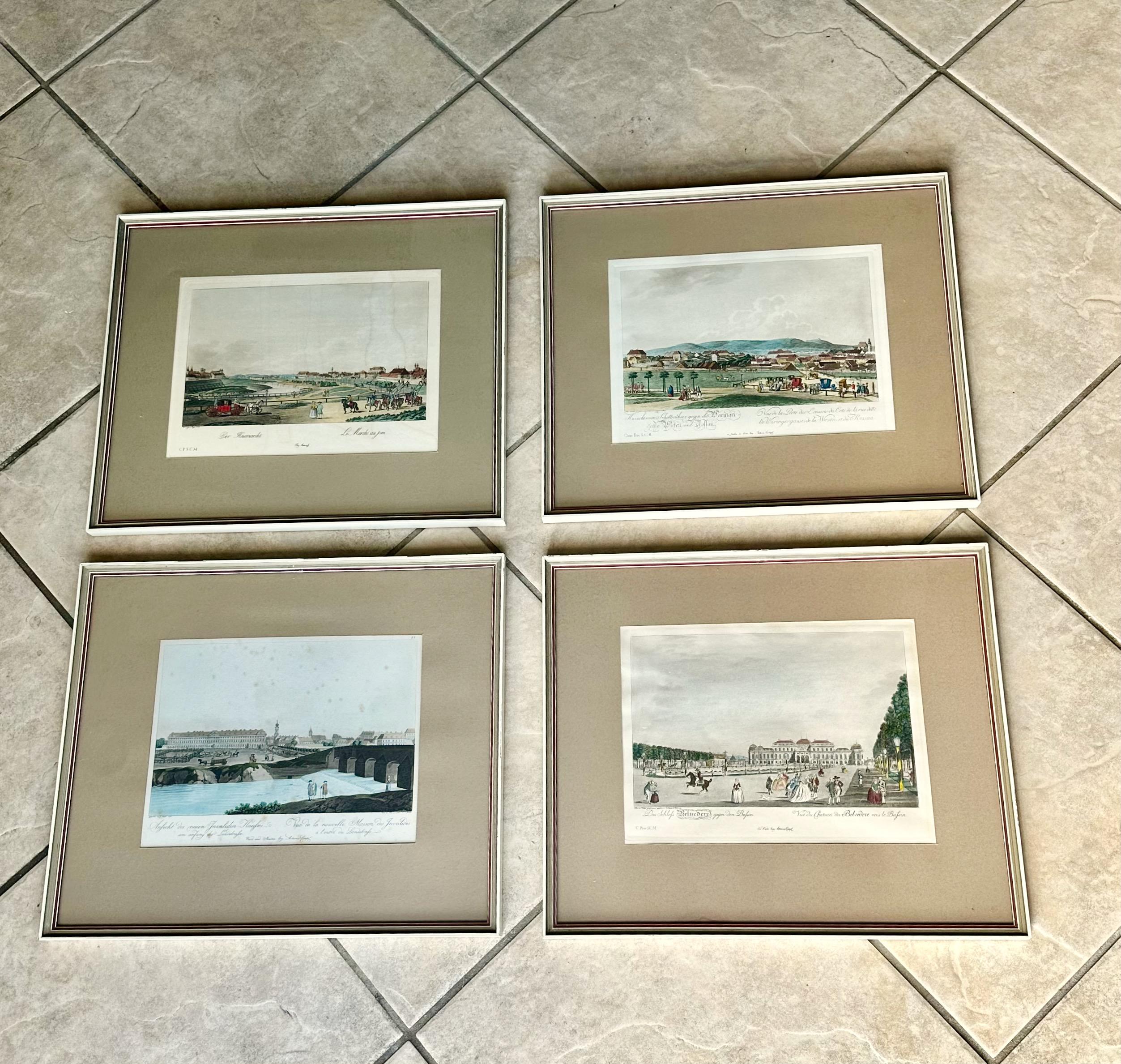 Set of Four German 18th Century Colored City View Engravings In Good Condition For Sale In Palm Springs, CA