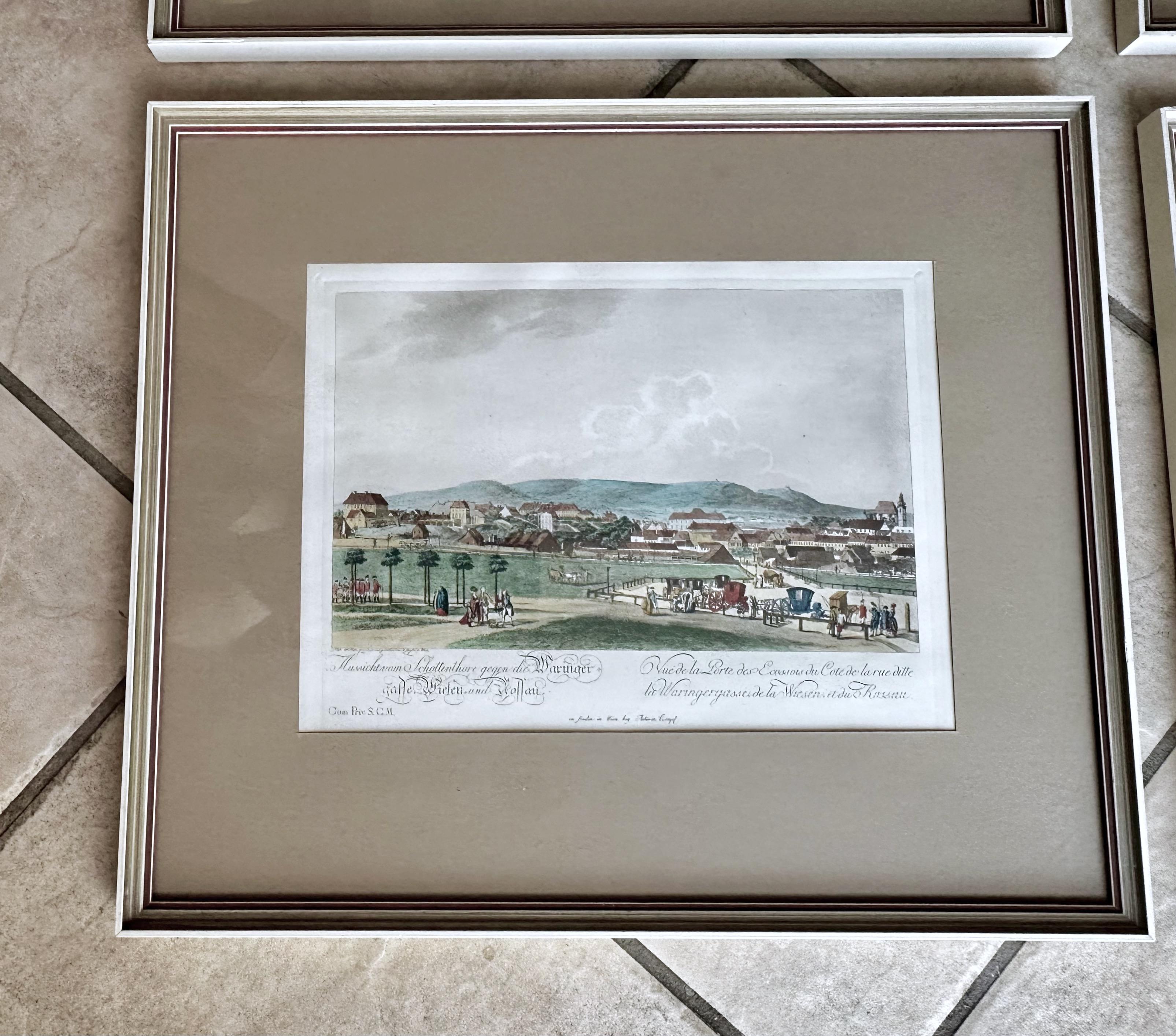 Set of Four German 18th Century Colored City View Engravings For Sale 2