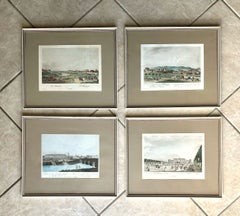 Antique Set of Four German 18th Century Colored City View Engravings