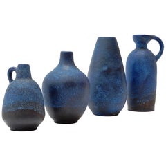 Set of Four German Blue Ceramic Vases, 1960s