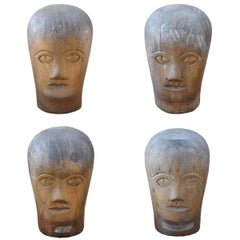 Antique Set of Four German Carved Wood Wig Stands