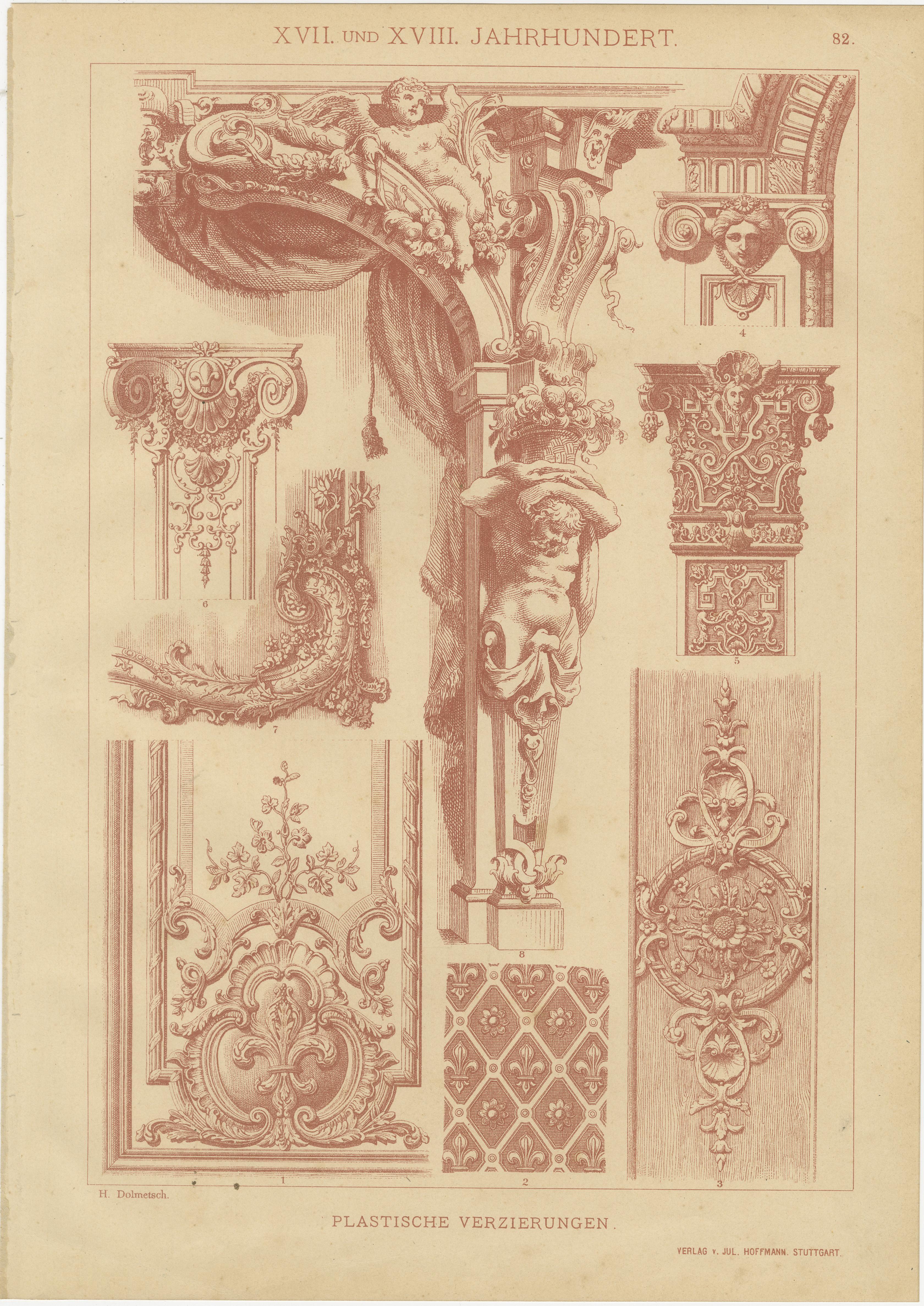Set of Four German Renaissance Prints by H. Dolmetsch, Ornamentenschatz, c. 1880

This exquisite set of four original chromolithographic prints by H. Dolmetsch comes from the renowned late 19th-century ornamental reference work *Ornamentenschatz*,