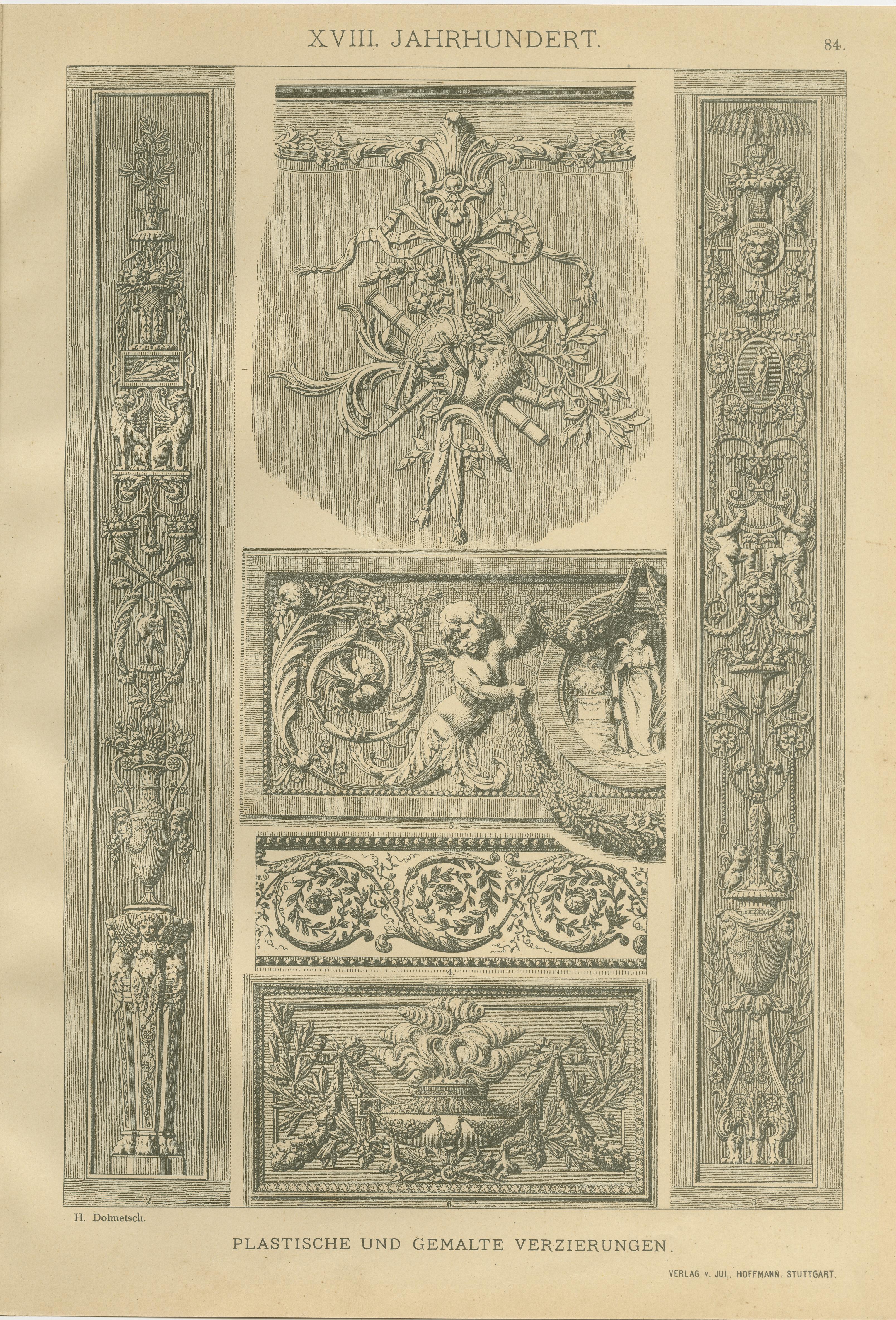 Paper Set of Four German Renaissance Prints by H. Dolmetsch, Ornamentenschatz, c. 1887 For Sale