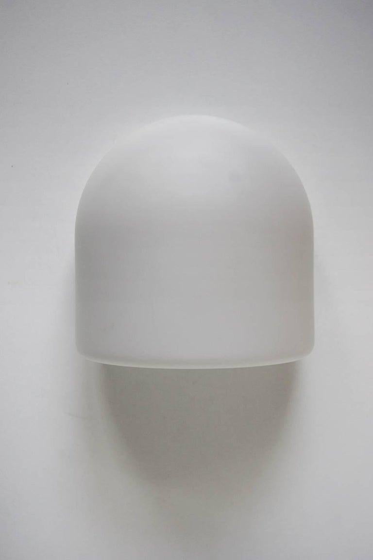 Set of Four German Vintage Minimalist White Glass Flush Mounts Wall Lights In Good Condition For Sale In Berlin, DE