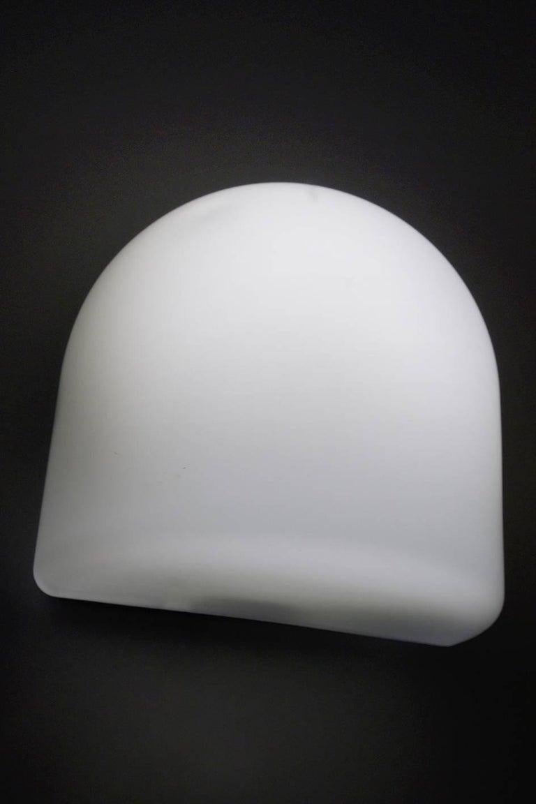 Set of Four German Vintage Minimalist White Glass Flush Mounts Wall Lights For Sale 3