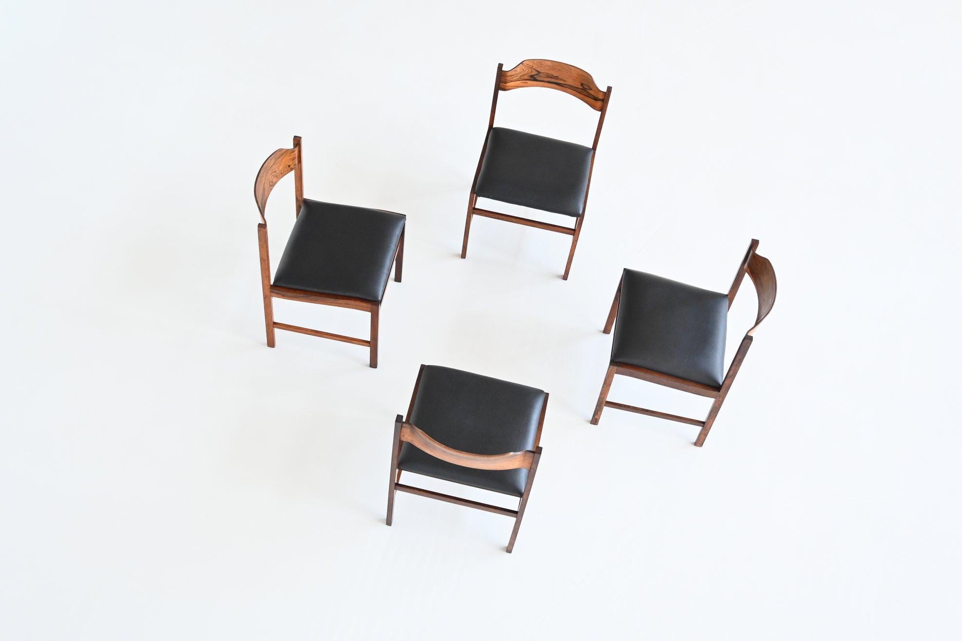 Set of Four Gianfranco Frattini Style Rosewood Dining Chairs, Italy, 1960 3