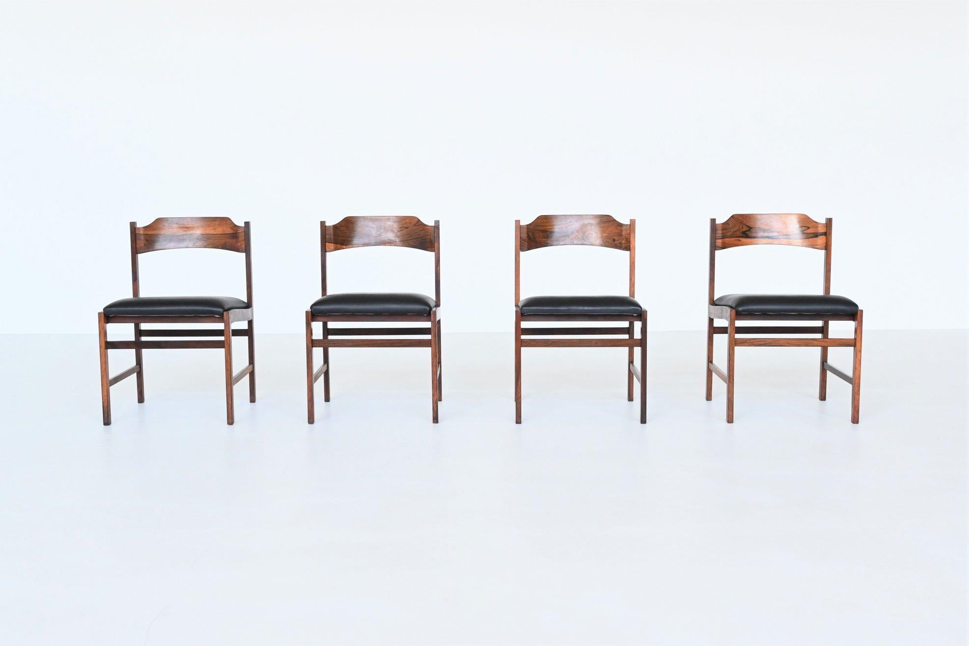 Mid-Century Modern Set of Four Gianfranco Frattini Style Rosewood Dining Chairs, Italy, 1960