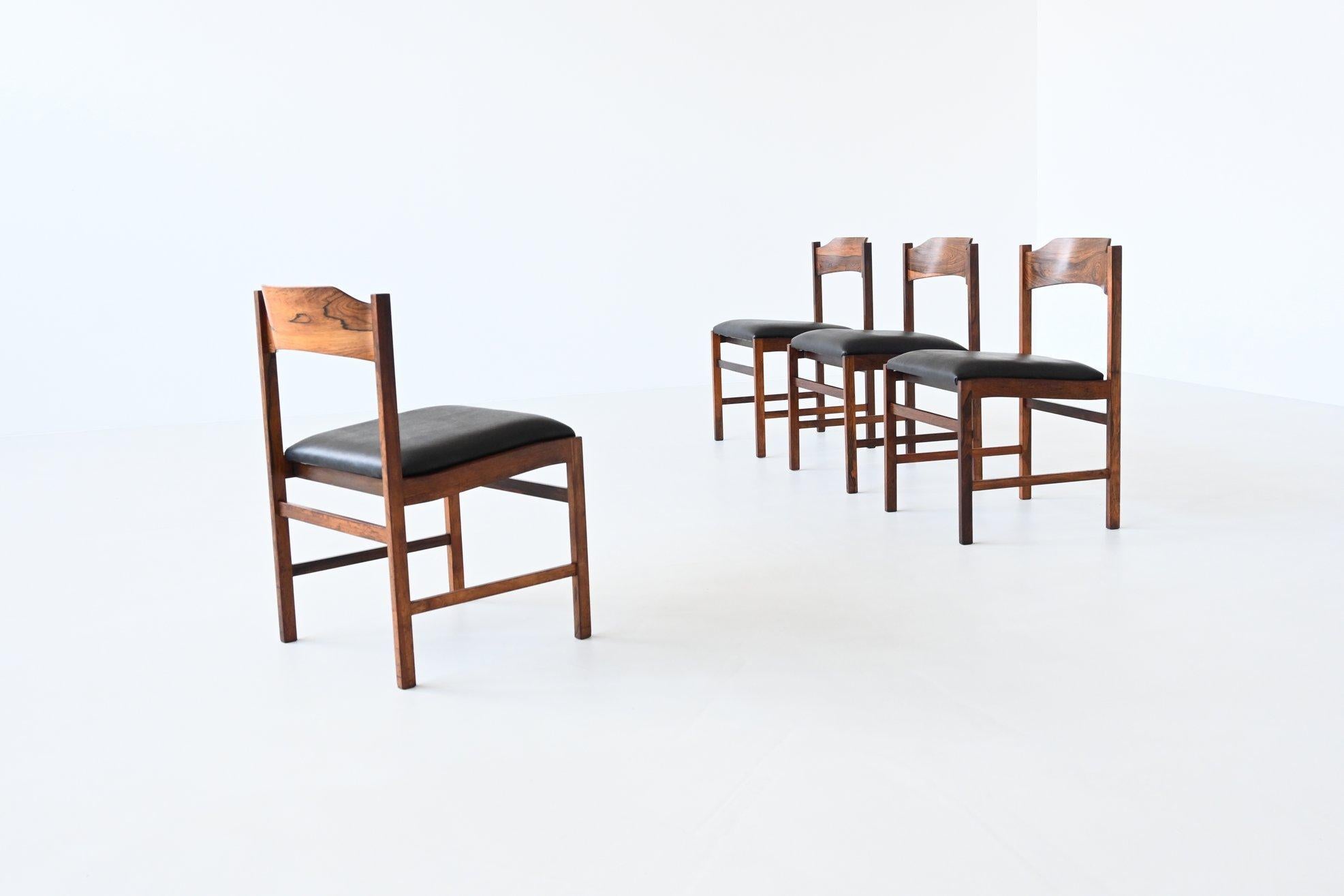 Italian Set of Four Gianfranco Frattini Style Rosewood Dining Chairs, Italy, 1960