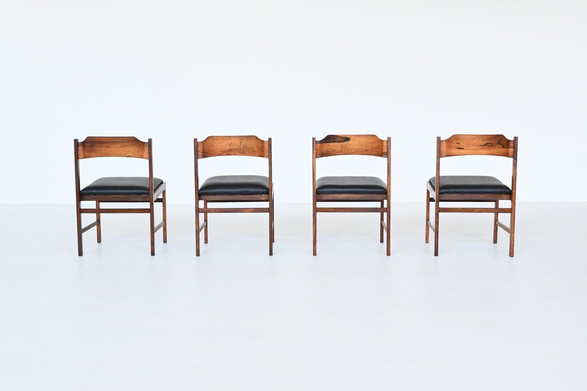 Set of Four Gianfranco Frattini Style Rosewood Dining Chairs, Italy, 1960 In Good Condition In Etten-Leur, NL