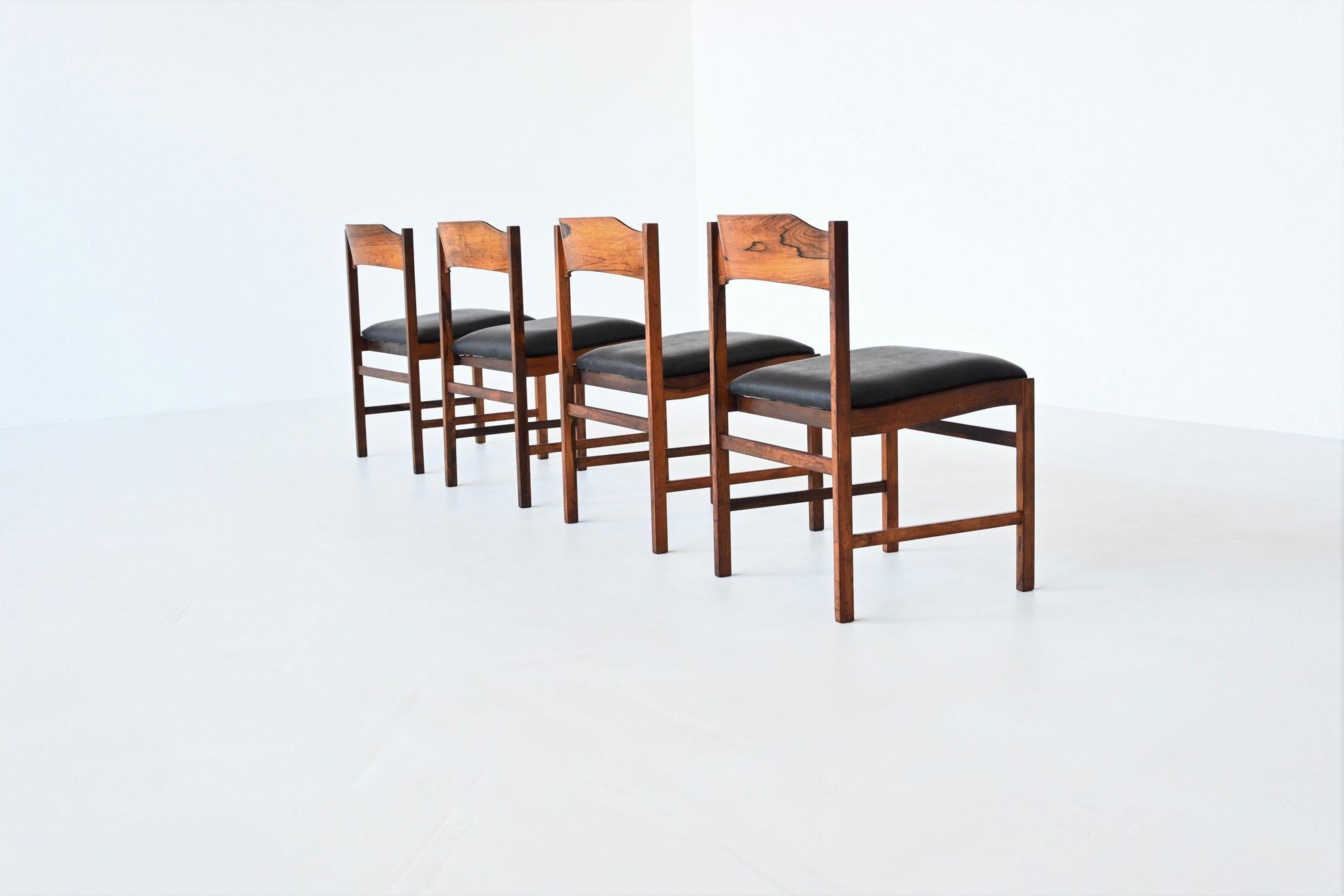 Mid-20th Century Set of Four Gianfranco Frattini Style Rosewood Dining Chairs, Italy, 1960