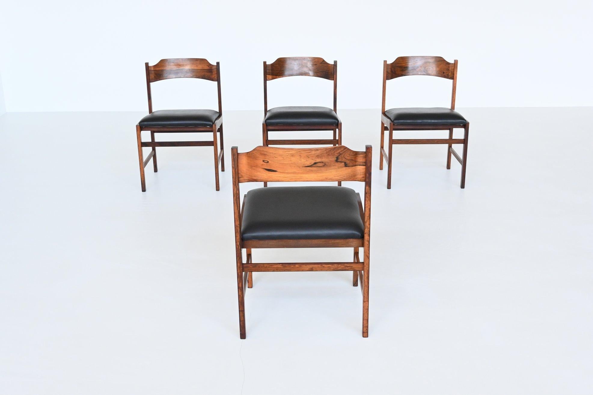 Faux Leather Set of Four Gianfranco Frattini Style Rosewood Dining Chairs, Italy, 1960