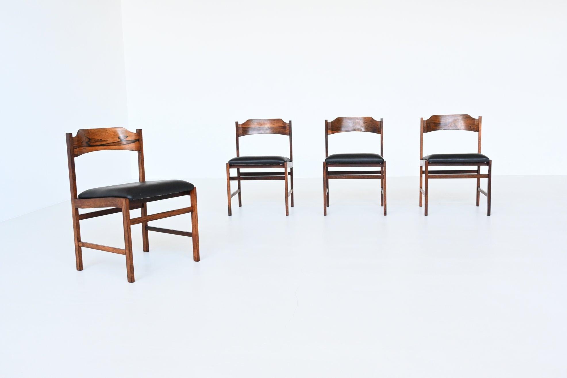 Set of Four Gianfranco Frattini Style Rosewood Dining Chairs, Italy, 1960 1