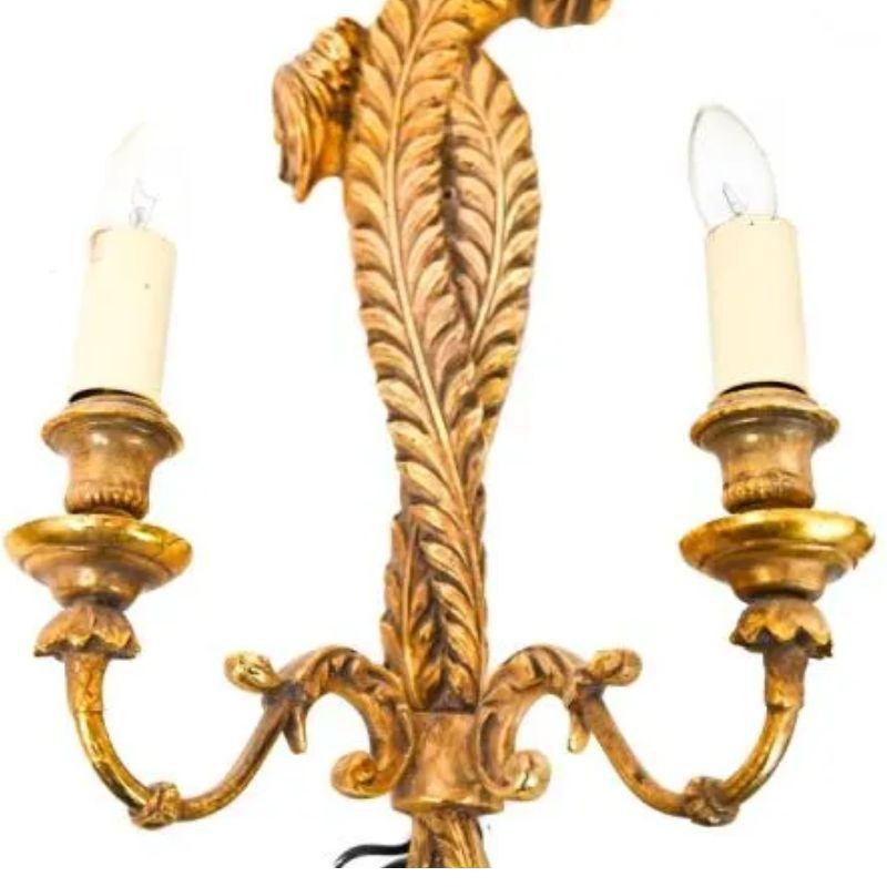 Set of Four Gilt and Brass Prince of Wales Double Arm Sconces In Good Condition For Sale In Locust Valley, NY